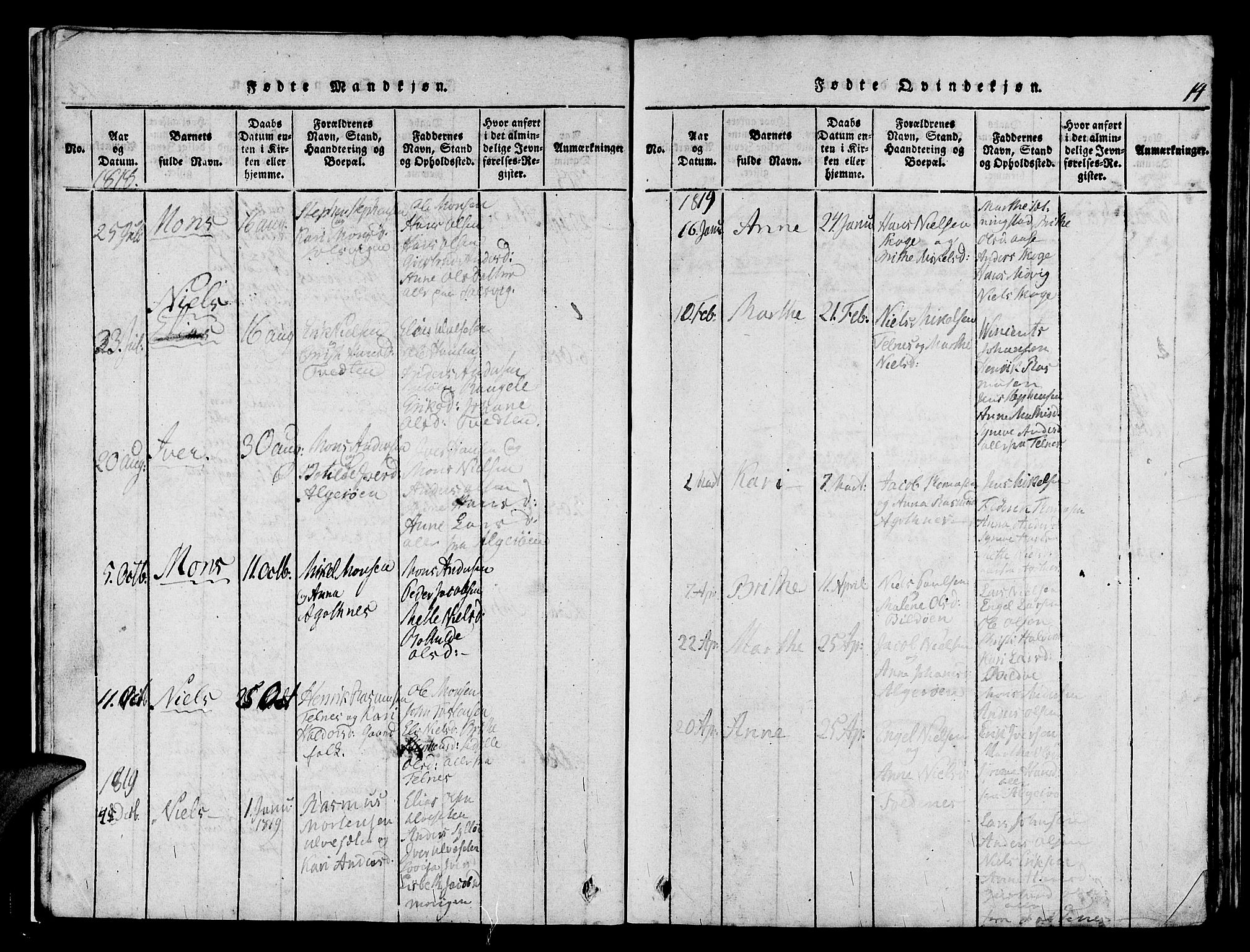 Askøy Sokneprestembete, SAB/A-74101/H/Ha/Haa/Haaa/L0003: Parish register (official) no. A 3, 1815-1825, p. 14