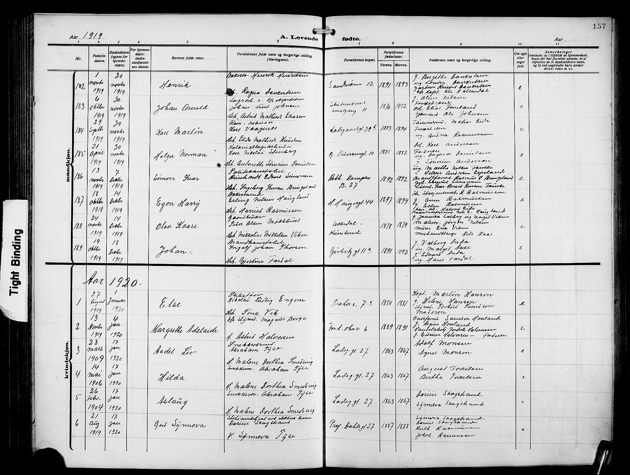 Sandviken Sokneprestembete, AV/SAB-A-77601/H/Hb/L0005: Parish register (copy) no. B 2, 1914-1925, p. 157