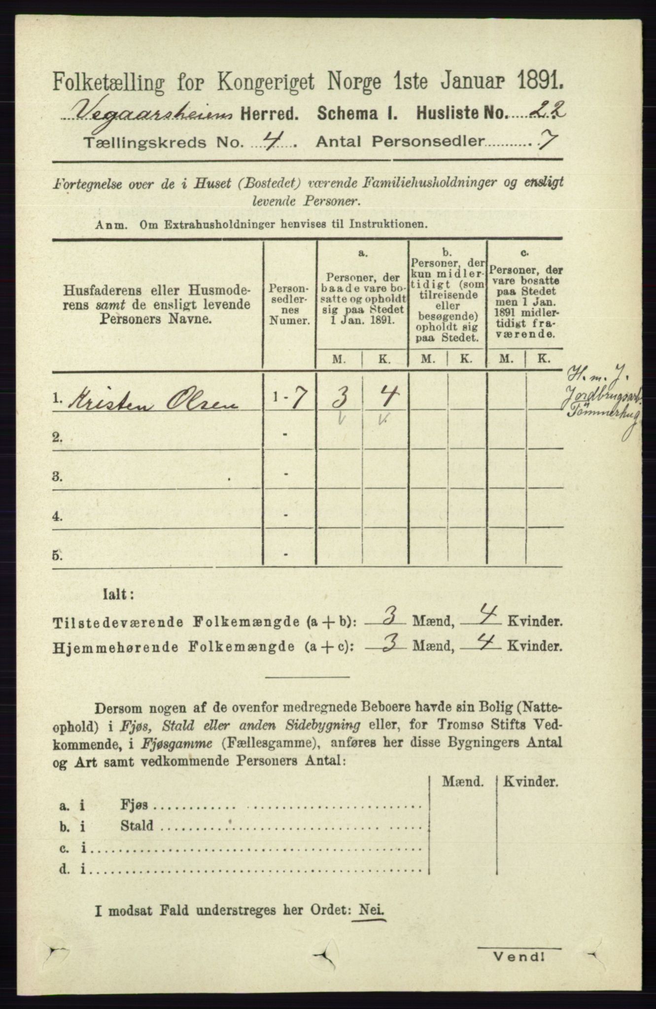 RA, 1891 census for 0912 Vegårshei, 1891, p. 751