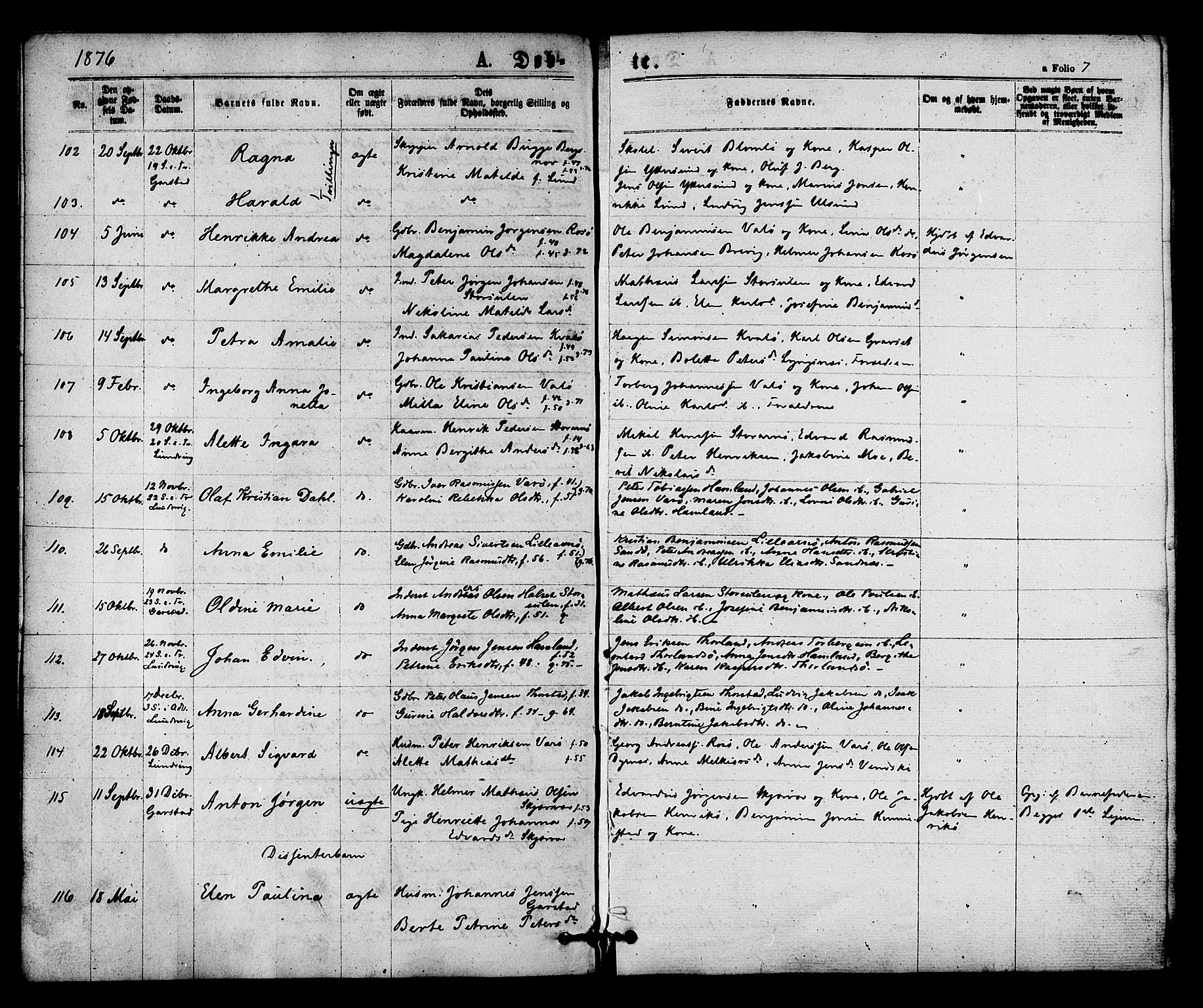 Ministerialprotokoller, klokkerbøker og fødselsregistre - Nord-Trøndelag, SAT/A-1458/784/L0671: Parish register (official) no. 784A06, 1876-1879, p. 7