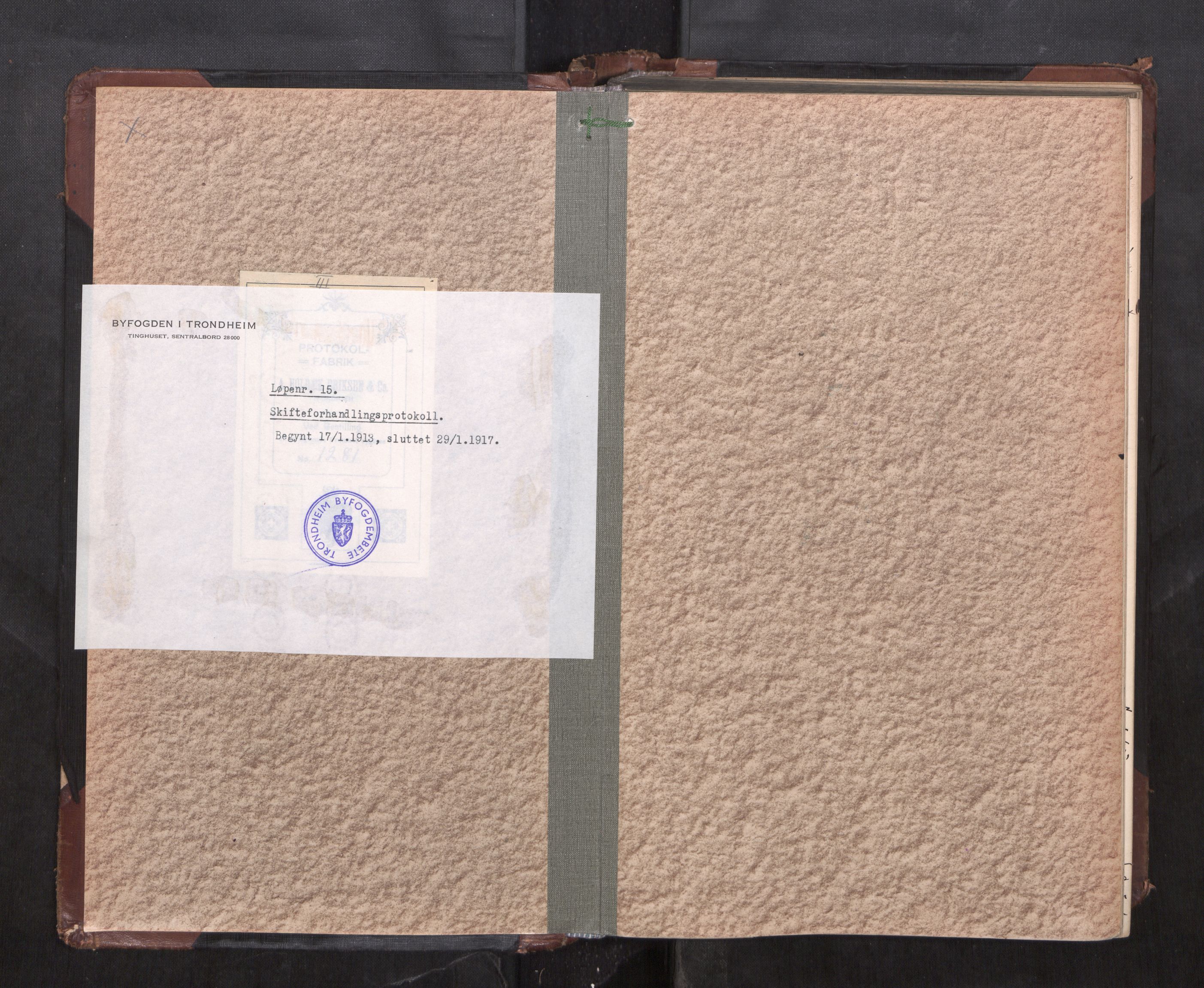 Trondheim byfogd, AV/SAT-A-0003/1/3/3C/L0028: Skifteregistreringsprotokoll - 17/1-29/1. (u/ register), 1913-1917