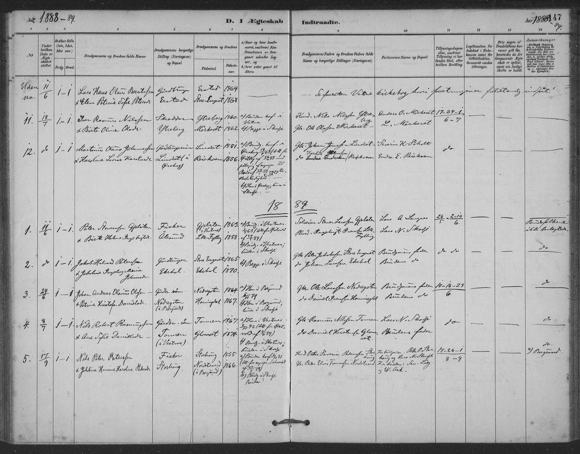 Ministerialprotokoller, klokkerbøker og fødselsregistre - Møre og Romsdal, AV/SAT-A-1454/524/L0356: Parish register (official) no. 524A08, 1880-1899, p. 147