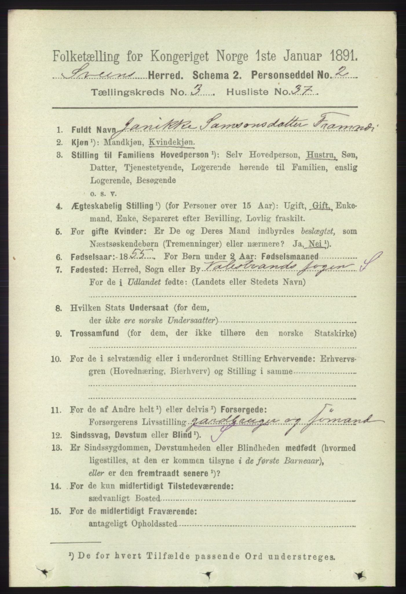 RA, 1891 census for 1216 Sveio, 1891, p. 988