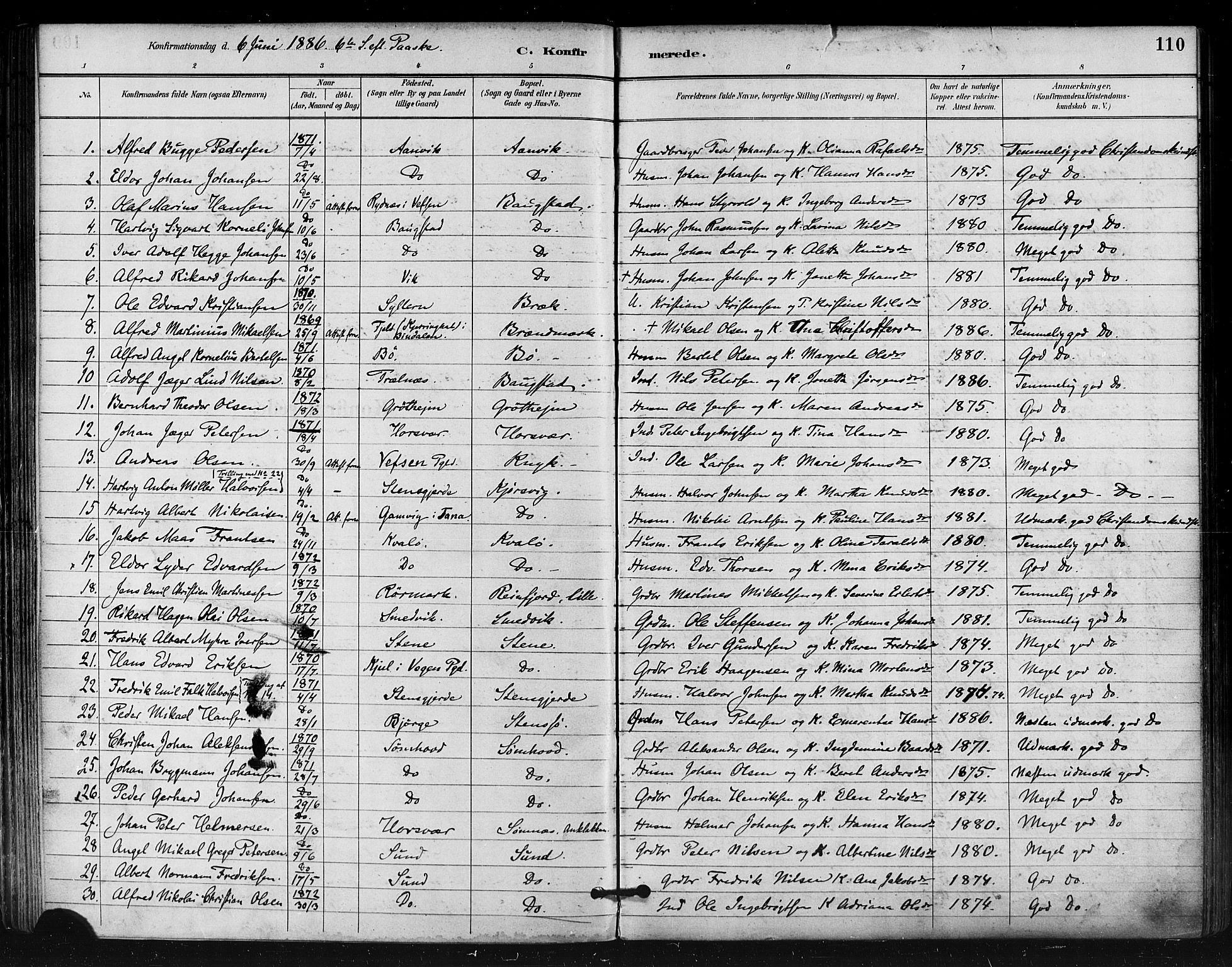 Ministerialprotokoller, klokkerbøker og fødselsregistre - Nordland, SAT/A-1459/812/L0178: Parish register (official) no. 812A07, 1886-1900, p. 110