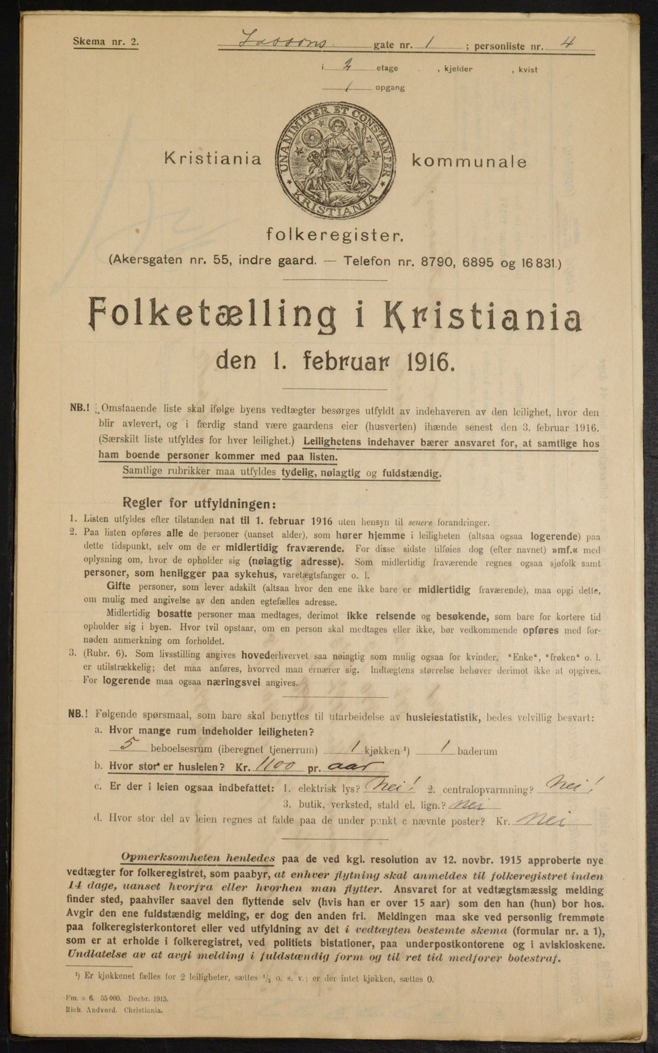 OBA, Municipal Census 1916 for Kristiania, 1916, p. 58505