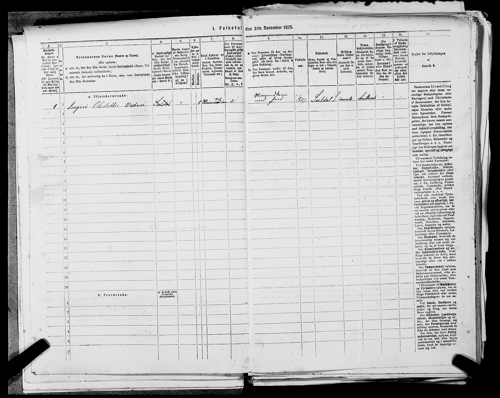 SAST, 1875 census for 1134P Suldal, 1875, p. 384