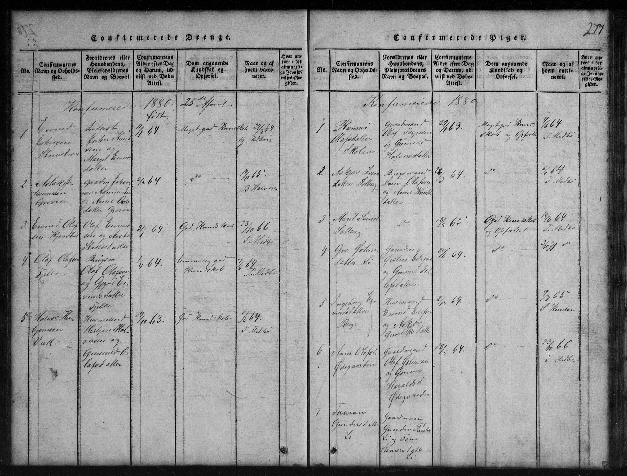 Rauland kirkebøker, SAKO/A-292/G/Gb/L0001: Parish register (copy) no. II 1, 1815-1886, p. 277