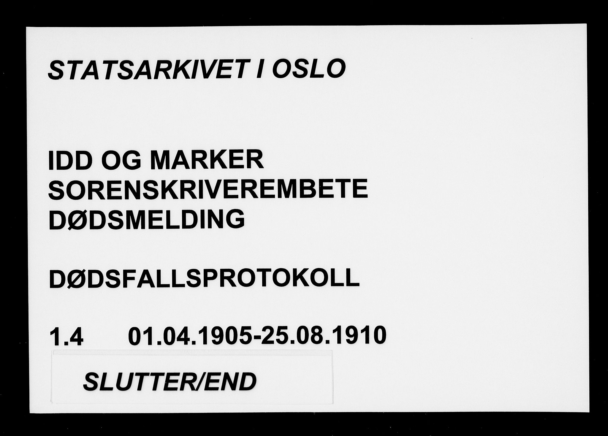 Idd og Marker sorenskriveri, AV/SAO-A-10283/H/Ha/Haa/L0001/0004: Dødsanmeldelsesprotokoller / Dødsanmeldelsesprotokoll, 1905-1910