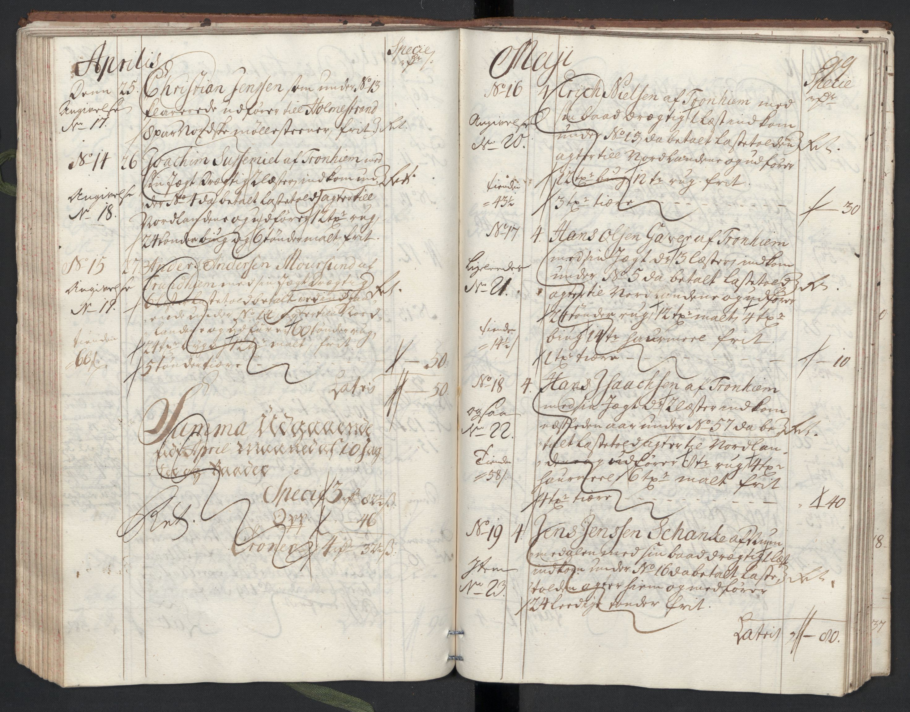 Generaltollkammeret, tollregnskaper, AV/RA-EA-5490/R33/L0013/0002: Tollregnskaper Trondheim A / Utgående tollbok, 1731, p. 98b-99a