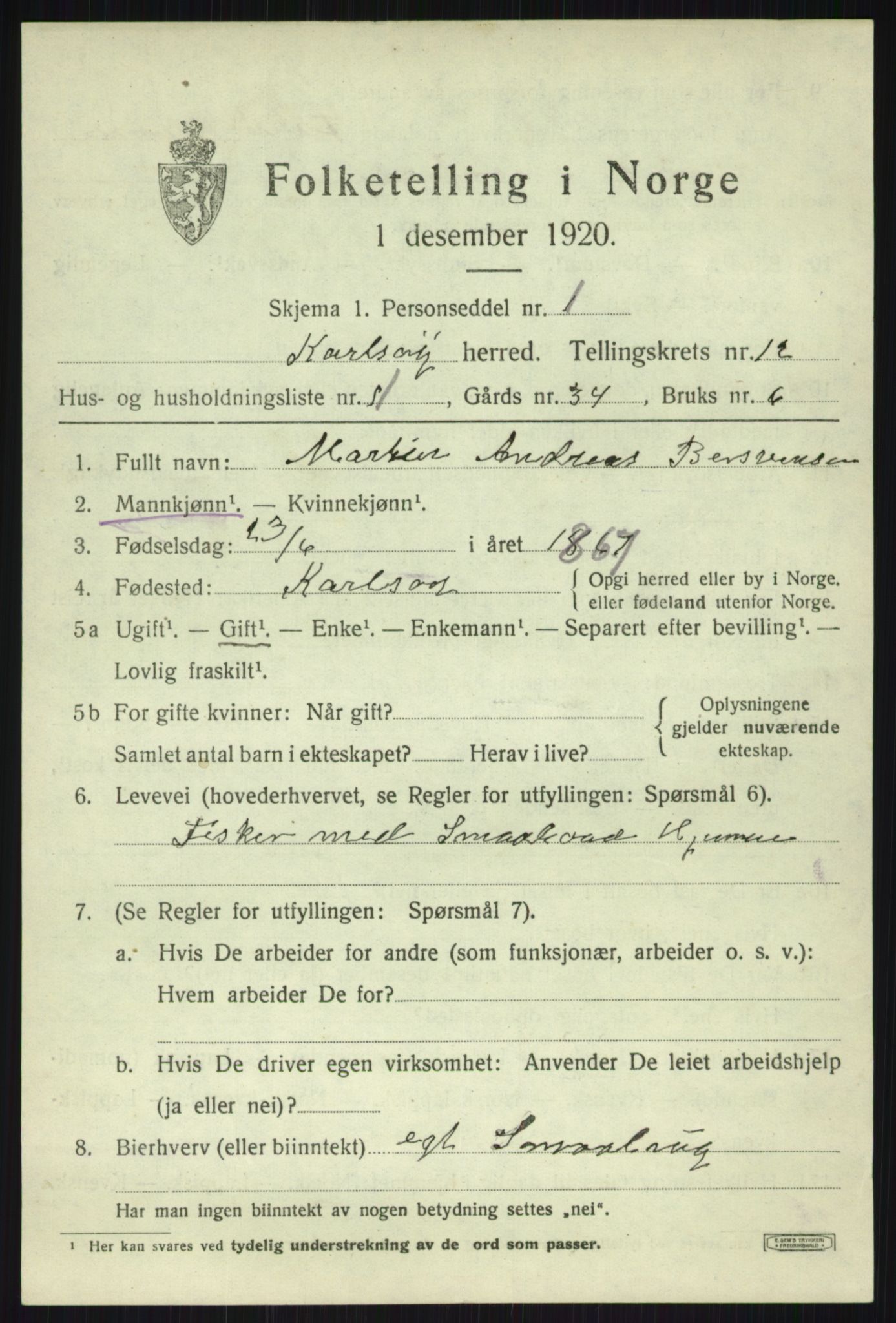 SATØ, 1920 census for Karlsøy, 1920, p. 4283