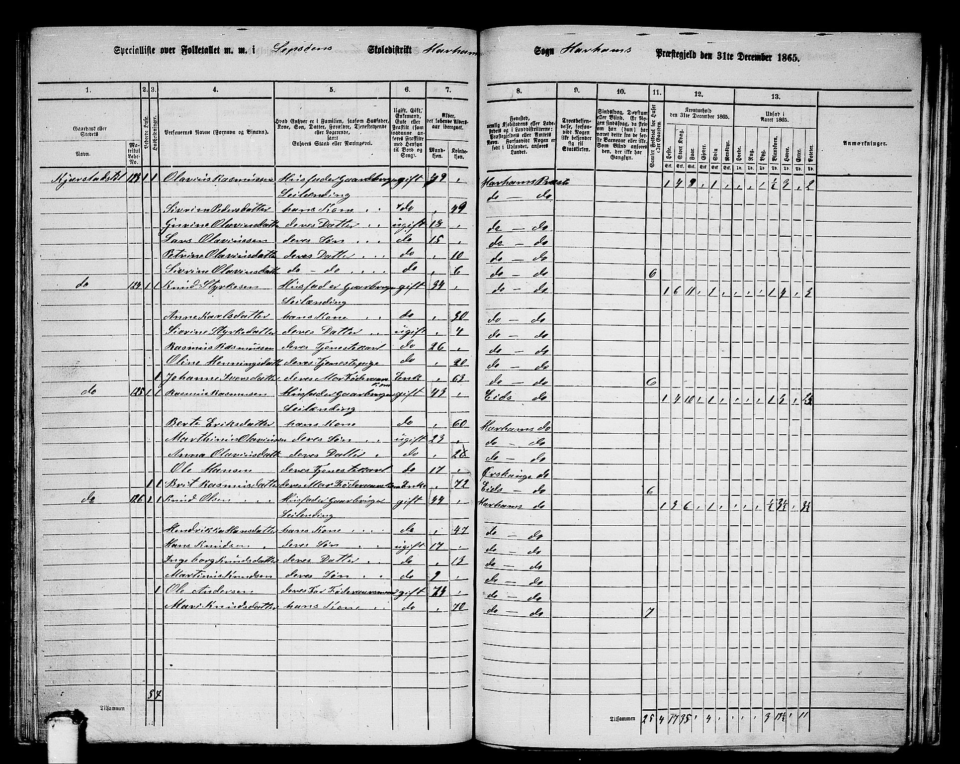 RA, 1865 census for Haram, 1865, p. 59
