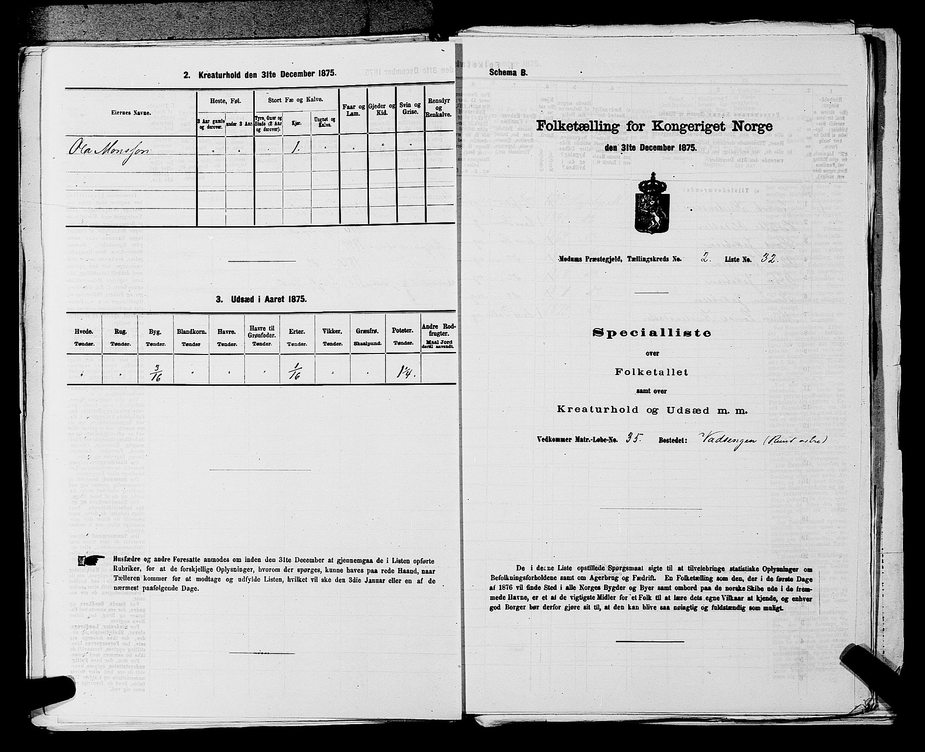 SAKO, 1875 census for 0623P Modum, 1875, p. 296