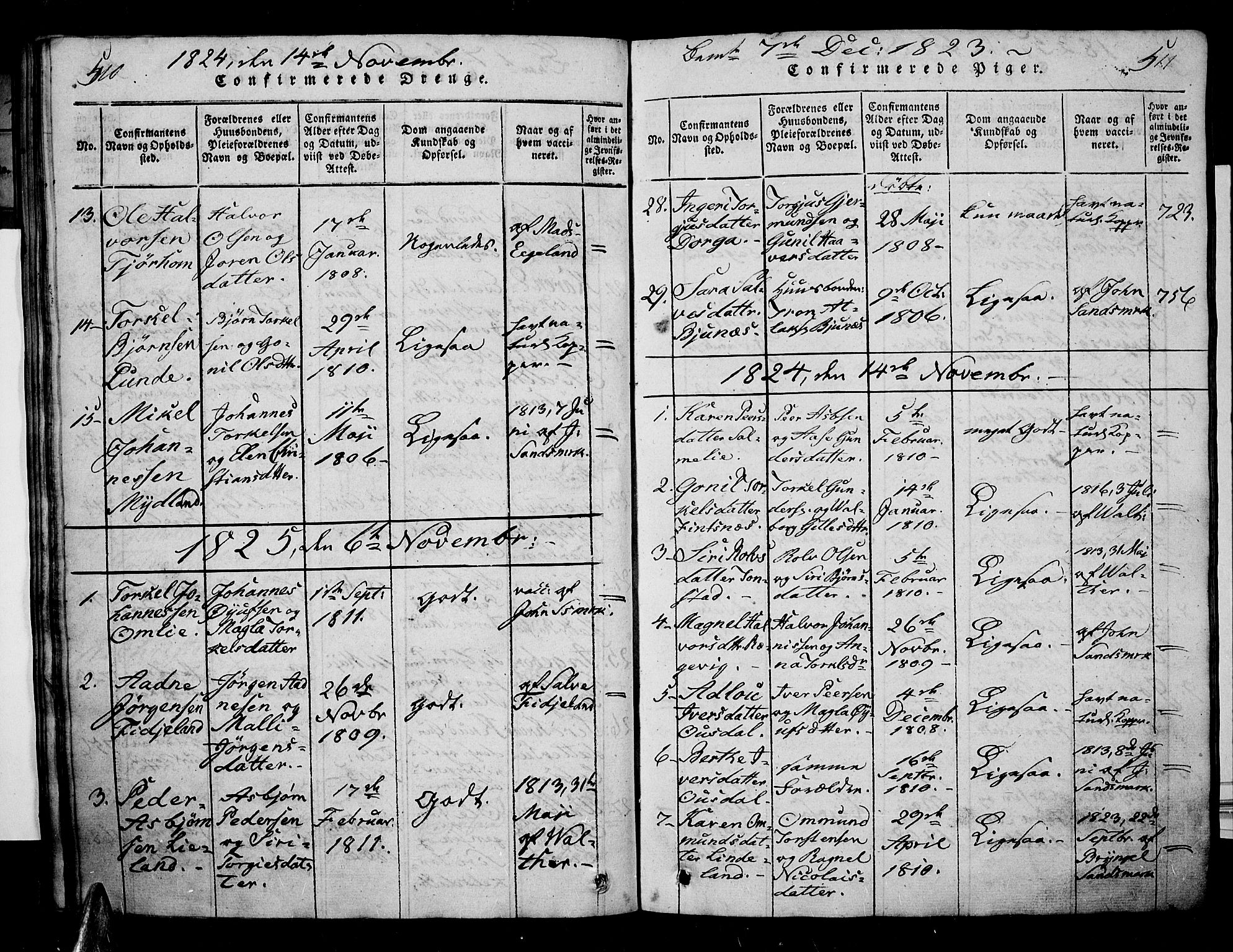 Sirdal sokneprestkontor, AV/SAK-1111-0036/F/Fa/Fab/L0001: Parish register (official) no. A 1, 1815-1834, p. 510-511