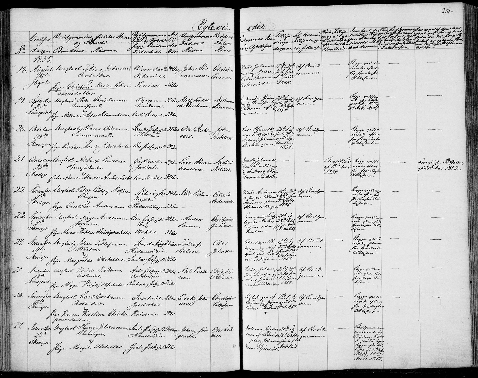 Skoger kirkebøker, SAKO/A-59/F/Fa/L0003: Parish register (official) no. I 3, 1842-1861, p. 276