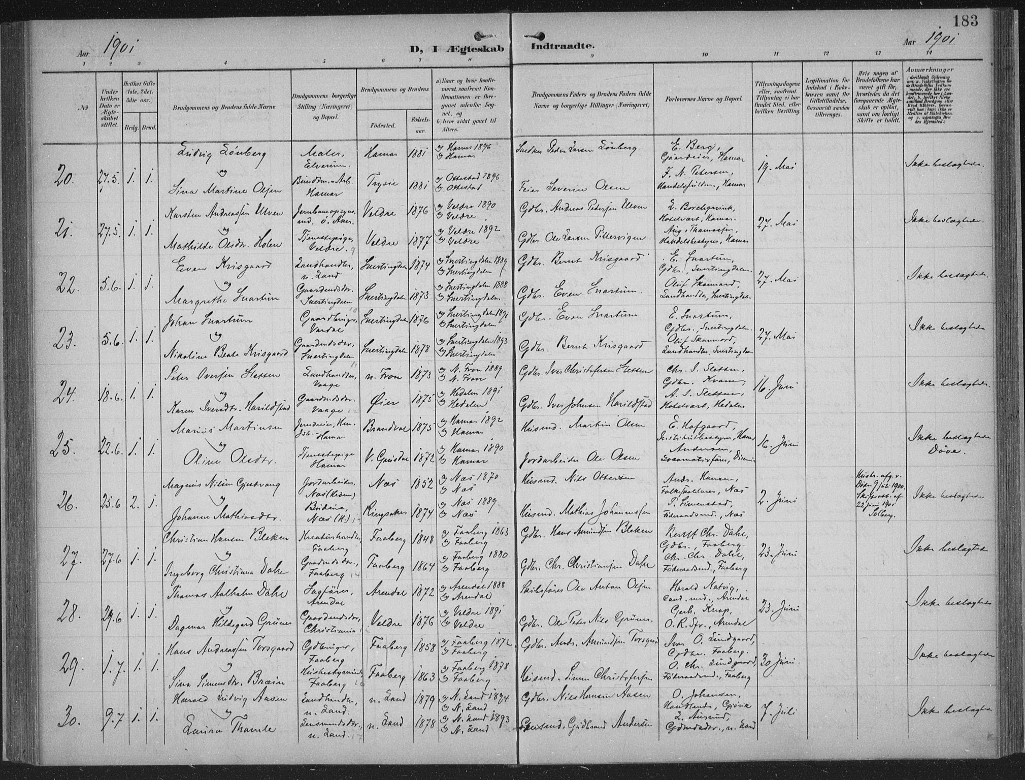 Hamar prestekontor, AV/SAH-DOMPH-002/H/Ha/Haa/L0001: Parish register (official) no. 1, 1900-1914, p. 183