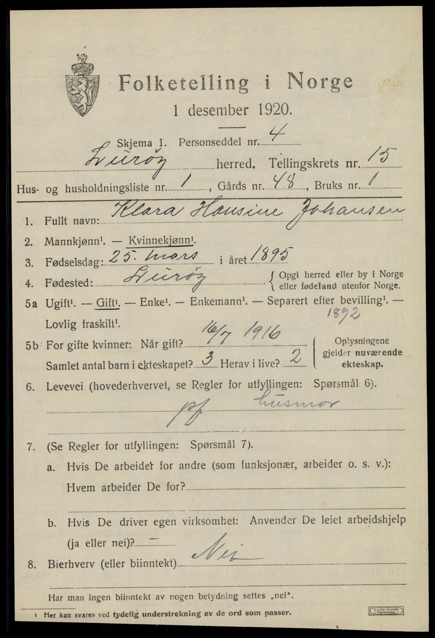 SAT, 1920 census for Lurøy, 1920, p. 5649