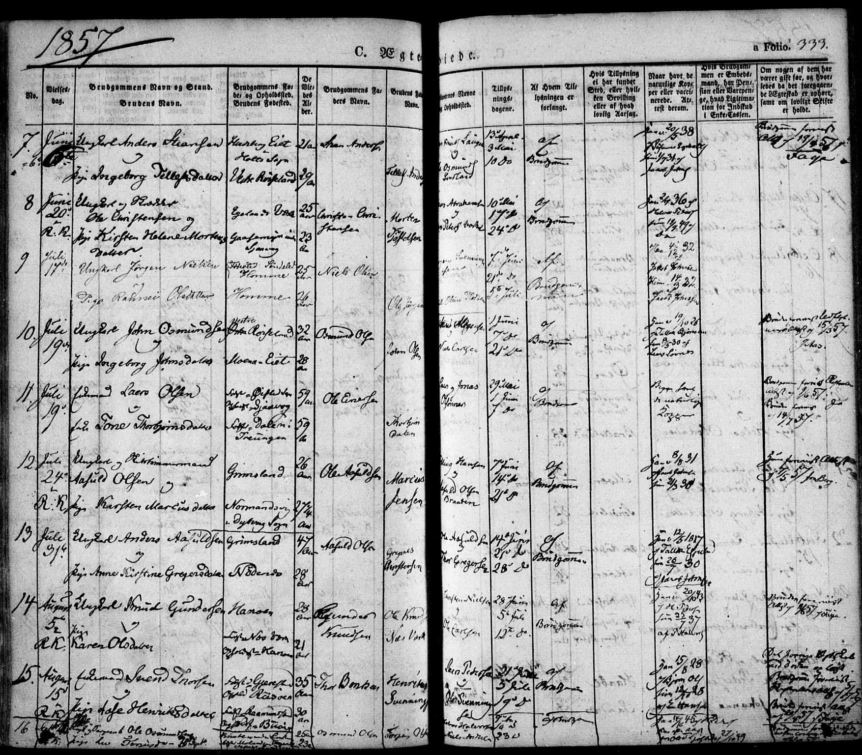 Søndeled sokneprestkontor, SAK/1111-0038/F/Fa/L0002: Parish register (official) no. A 2, 1839-1860, p. 333