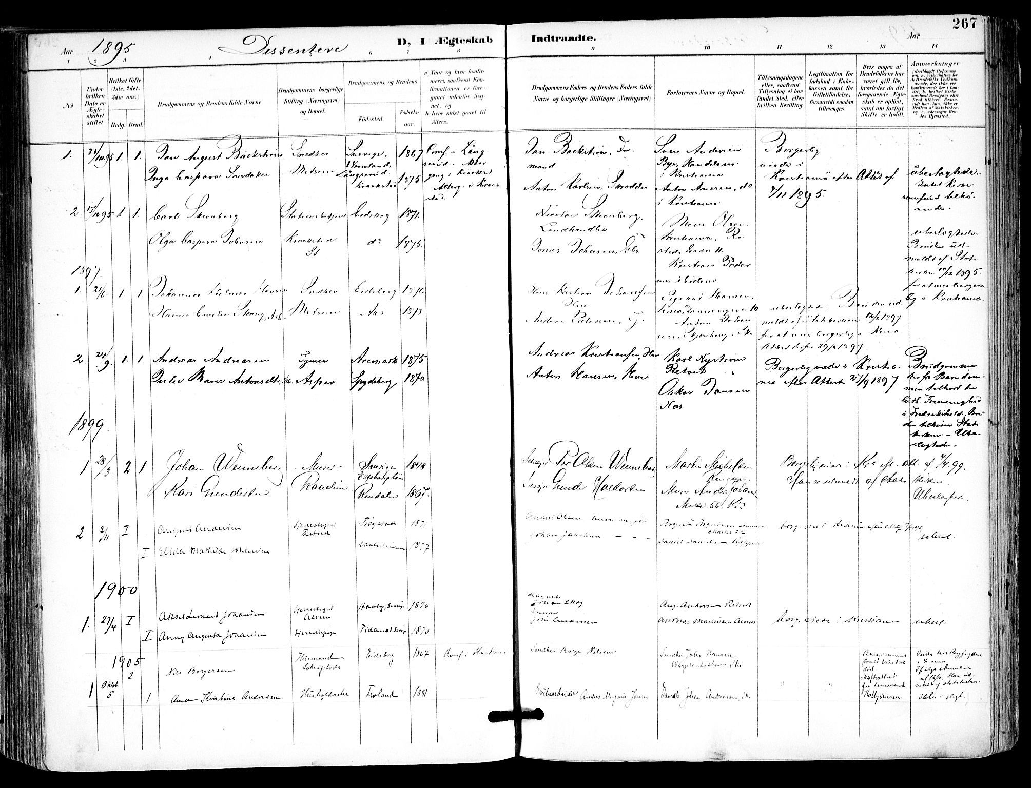 Kråkstad prestekontor Kirkebøker, SAO/A-10125a/F/Fa/L0010: Parish register (official) no. I 10, 1893-1931, p. 267