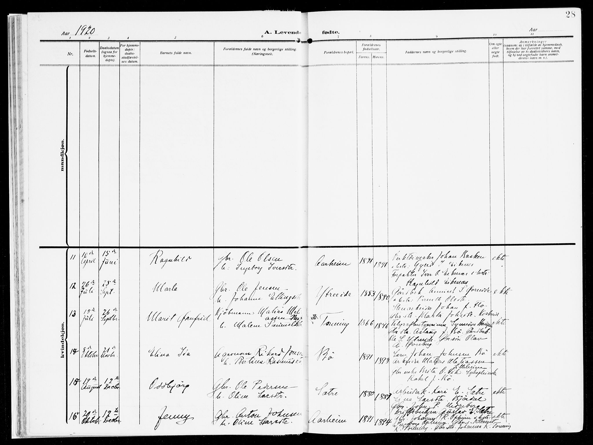 Stryn Sokneprestembete, AV/SAB-A-82501: Parish register (official) no. B 2, 1908-1936, p. 28