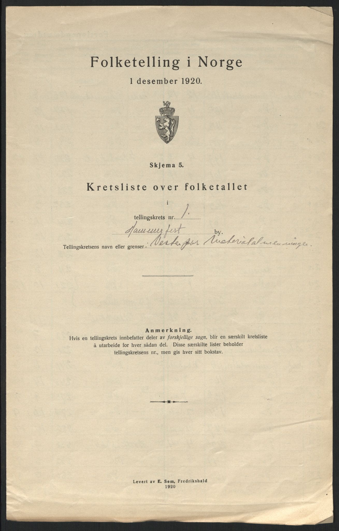 SATØ, 1920 census for Hammerfest, 1920, p. 13