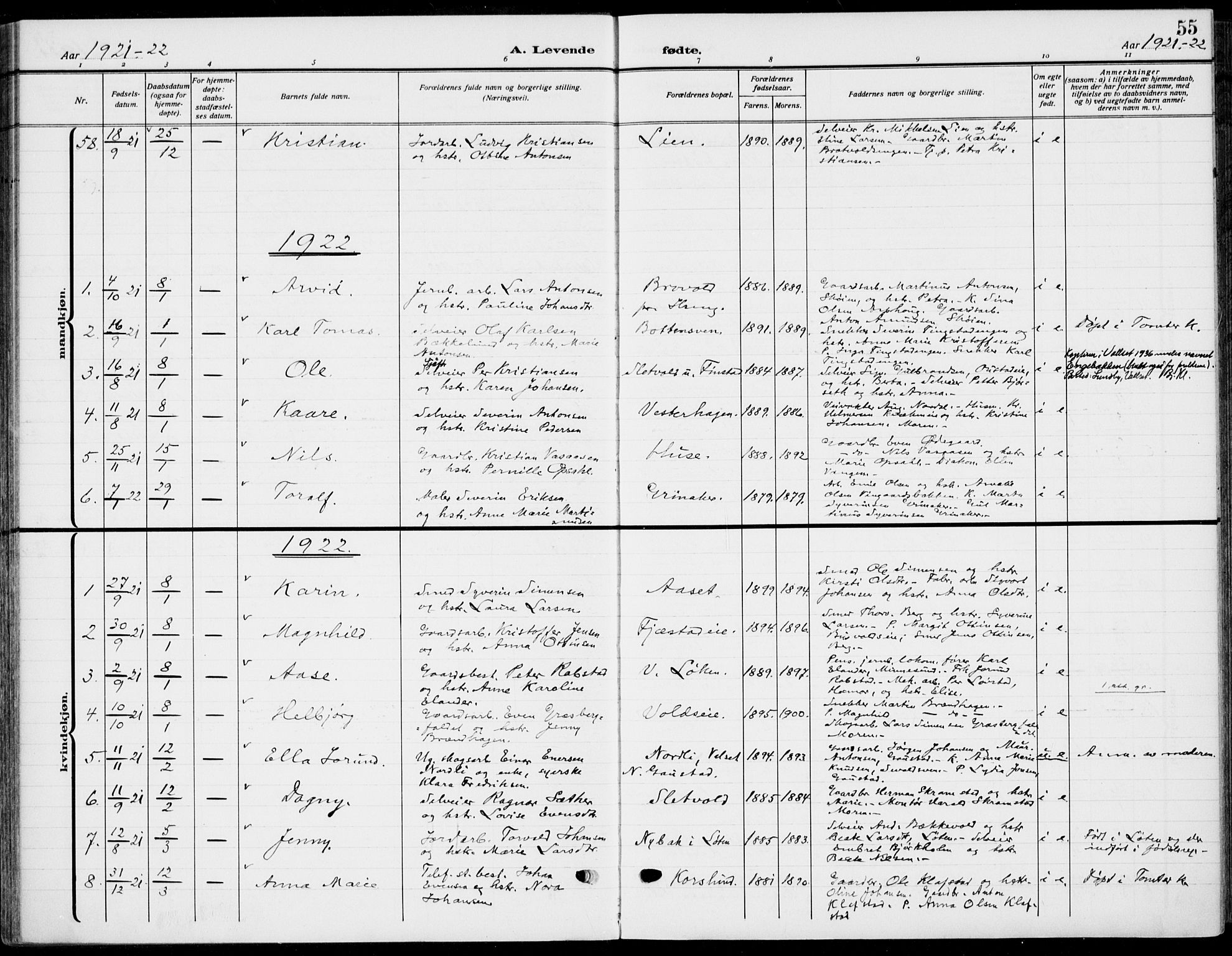 Romedal prestekontor, AV/SAH-PREST-004/K/L0012: Parish register (official) no. 12, 1913-1935, p. 55