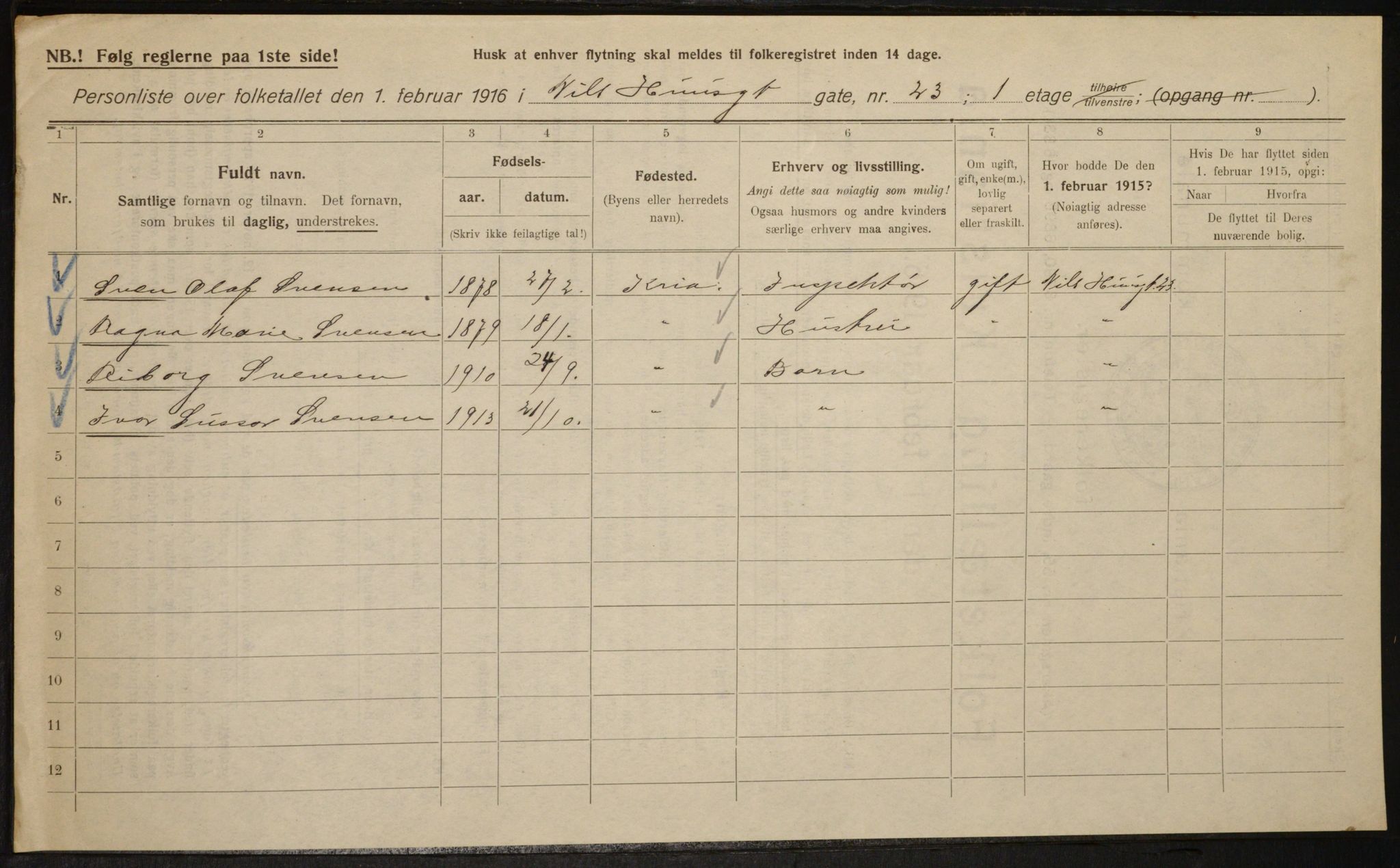 OBA, Municipal Census 1916 for Kristiania, 1916, p. 72907