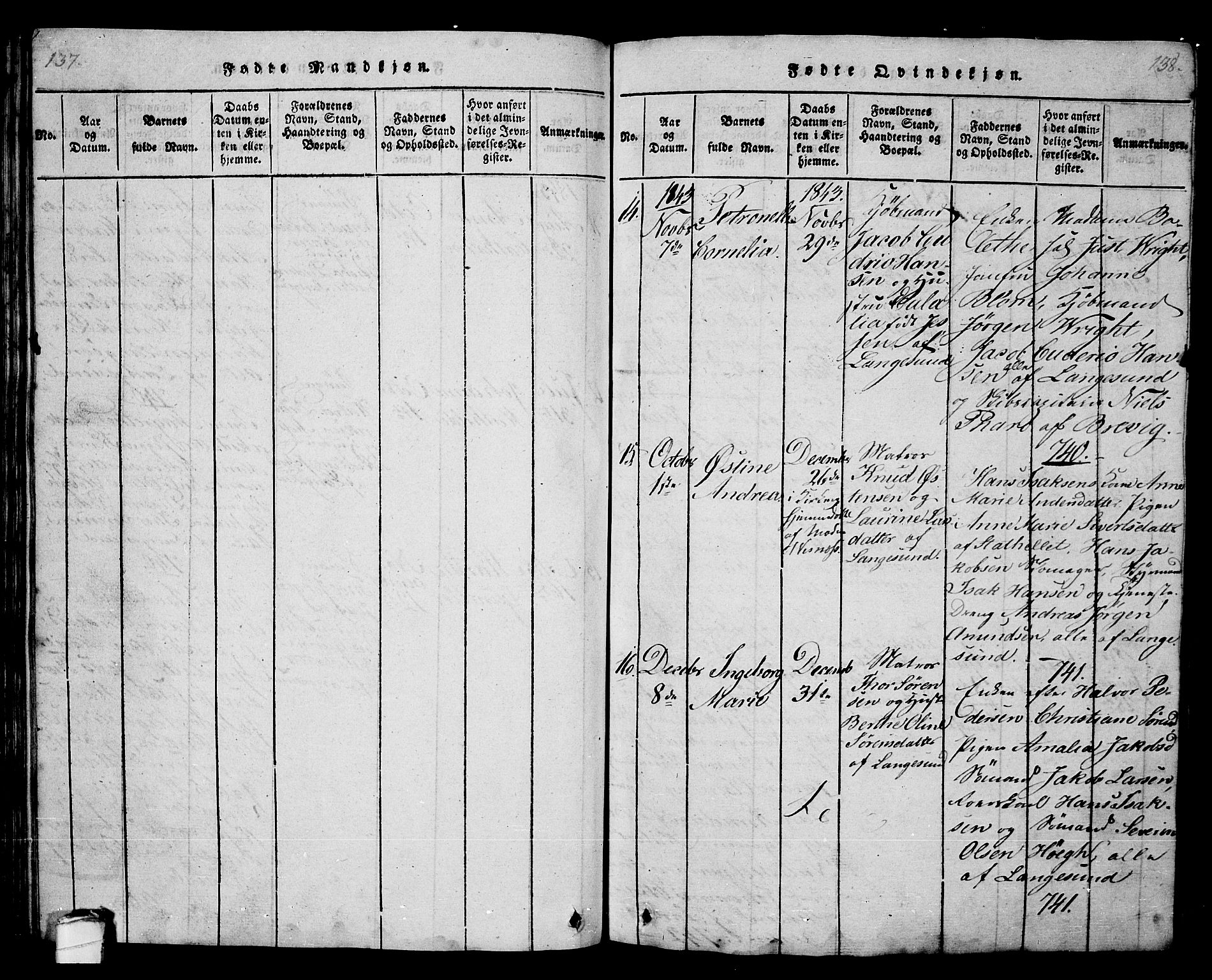 Langesund kirkebøker, SAKO/A-280/G/Ga/L0003: Parish register (copy) no. 3, 1815-1858, p. 137-138