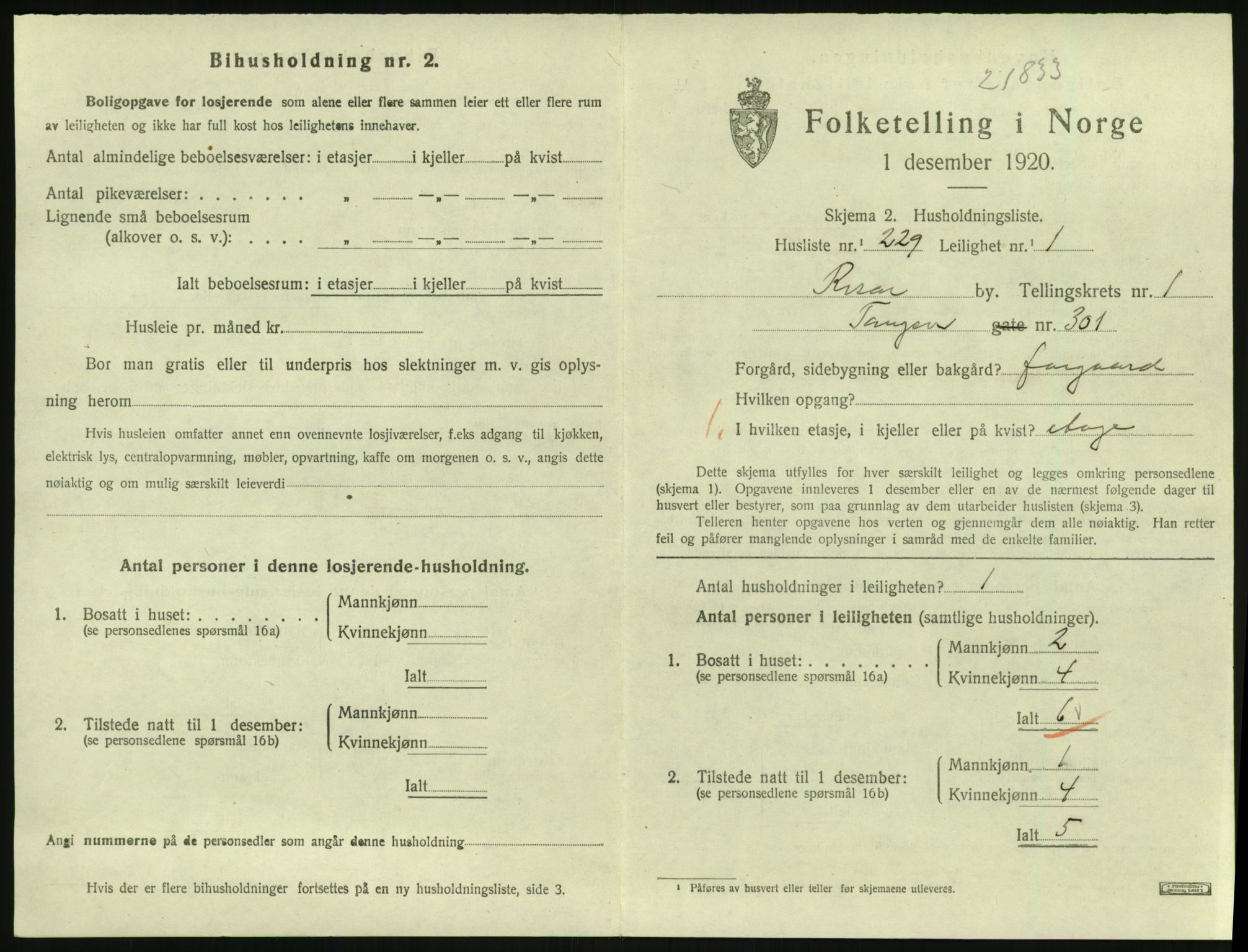 SAK, 1920 census for Risør, 1920, p. 1901