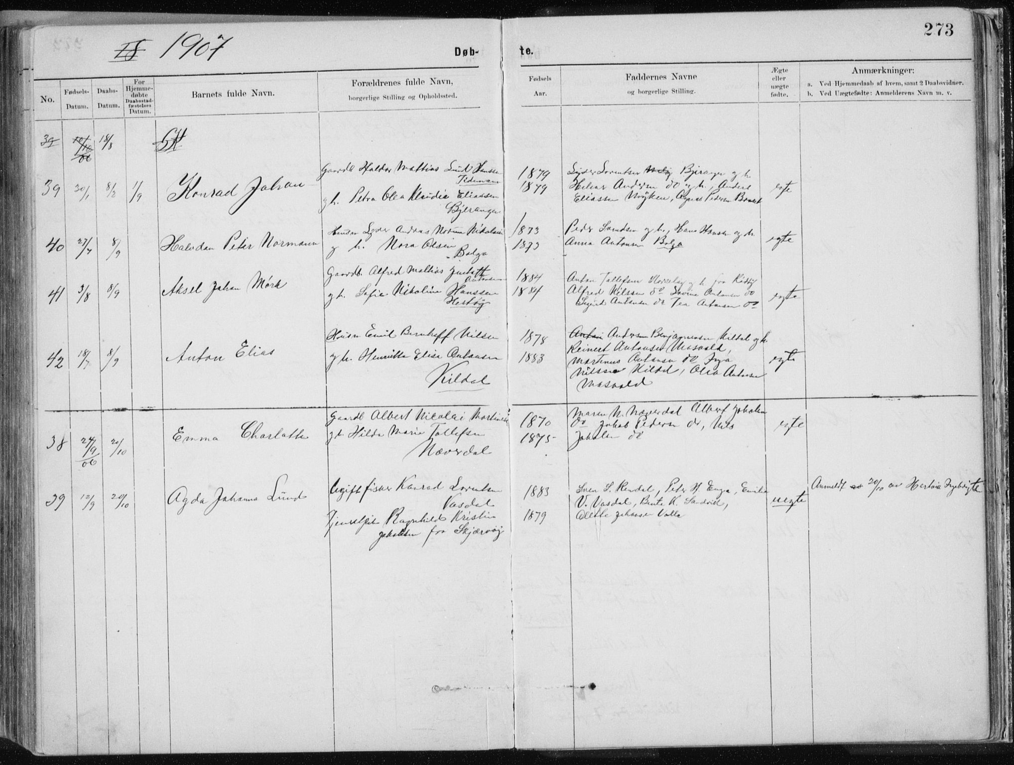 Ministerialprotokoller, klokkerbøker og fødselsregistre - Nordland, AV/SAT-A-1459/843/L0636: Parish register (copy) no. 843C05, 1884-1909, p. 273