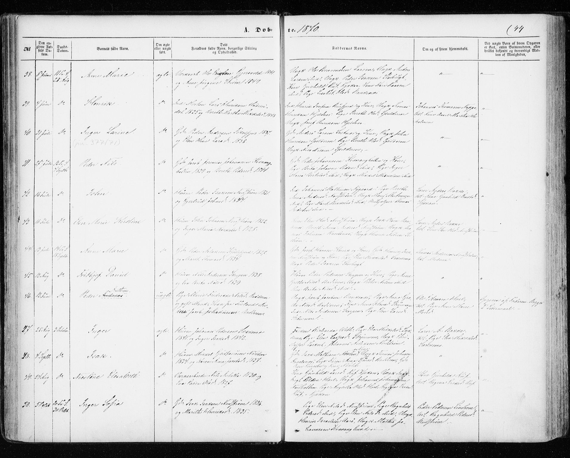 Skjervøy sokneprestkontor, SATØ/S-1300/H/Ha/Haa/L0011kirke: Parish register (official) no. 11, 1861-1877, p. 44