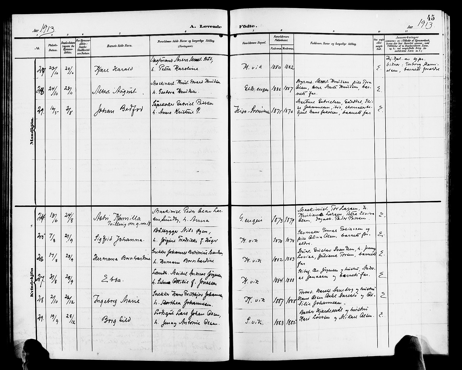 Hisøy sokneprestkontor, AV/SAK-1111-0020/F/Fb/L0004: Parish register (copy) no. B 4, 1905-1923, p. 45