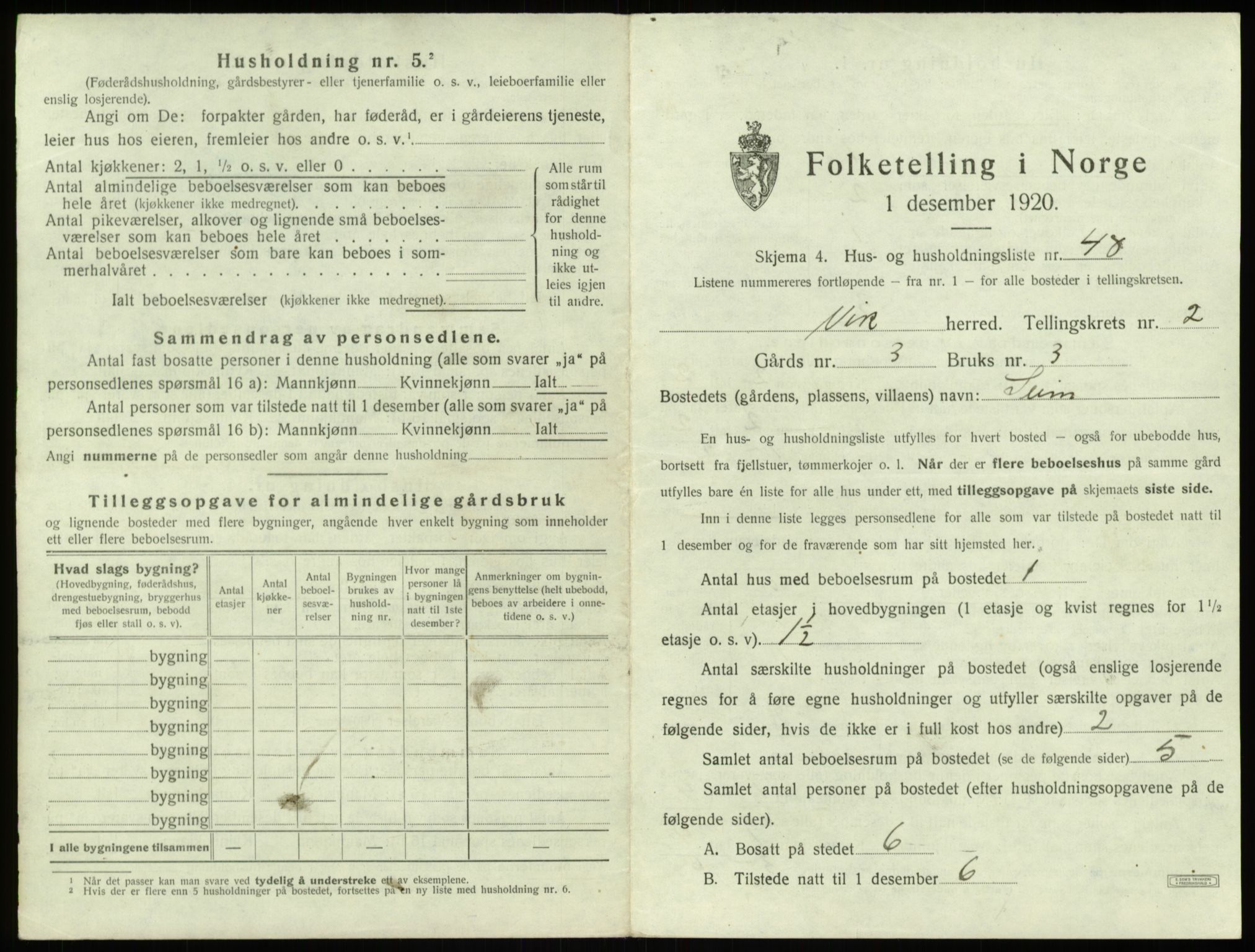 SAB, 1920 census for Vik, 1920, p. 366