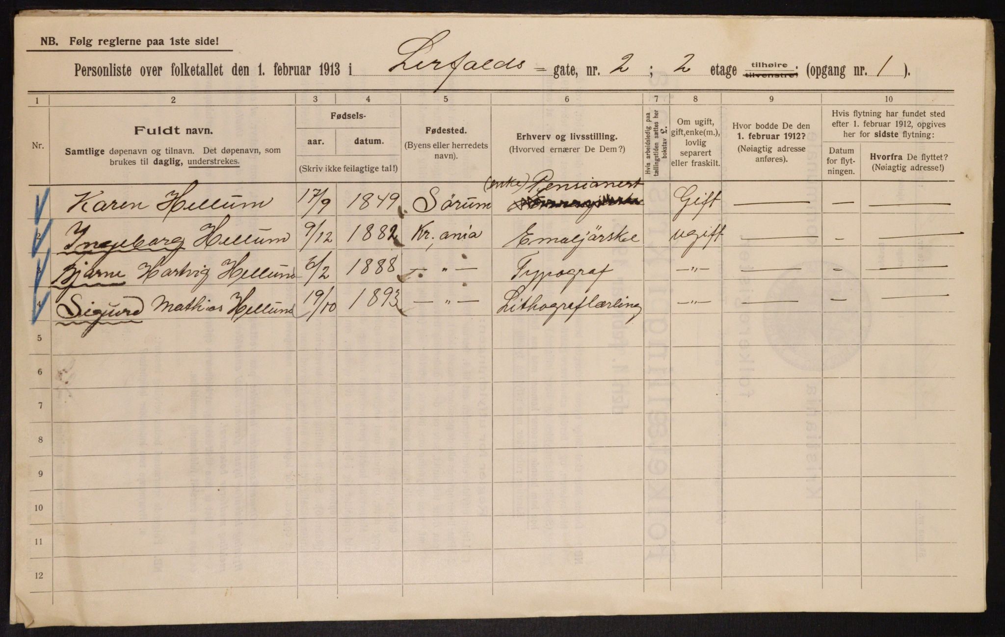 OBA, Municipal Census 1913 for Kristiania, 1913, p. 57036