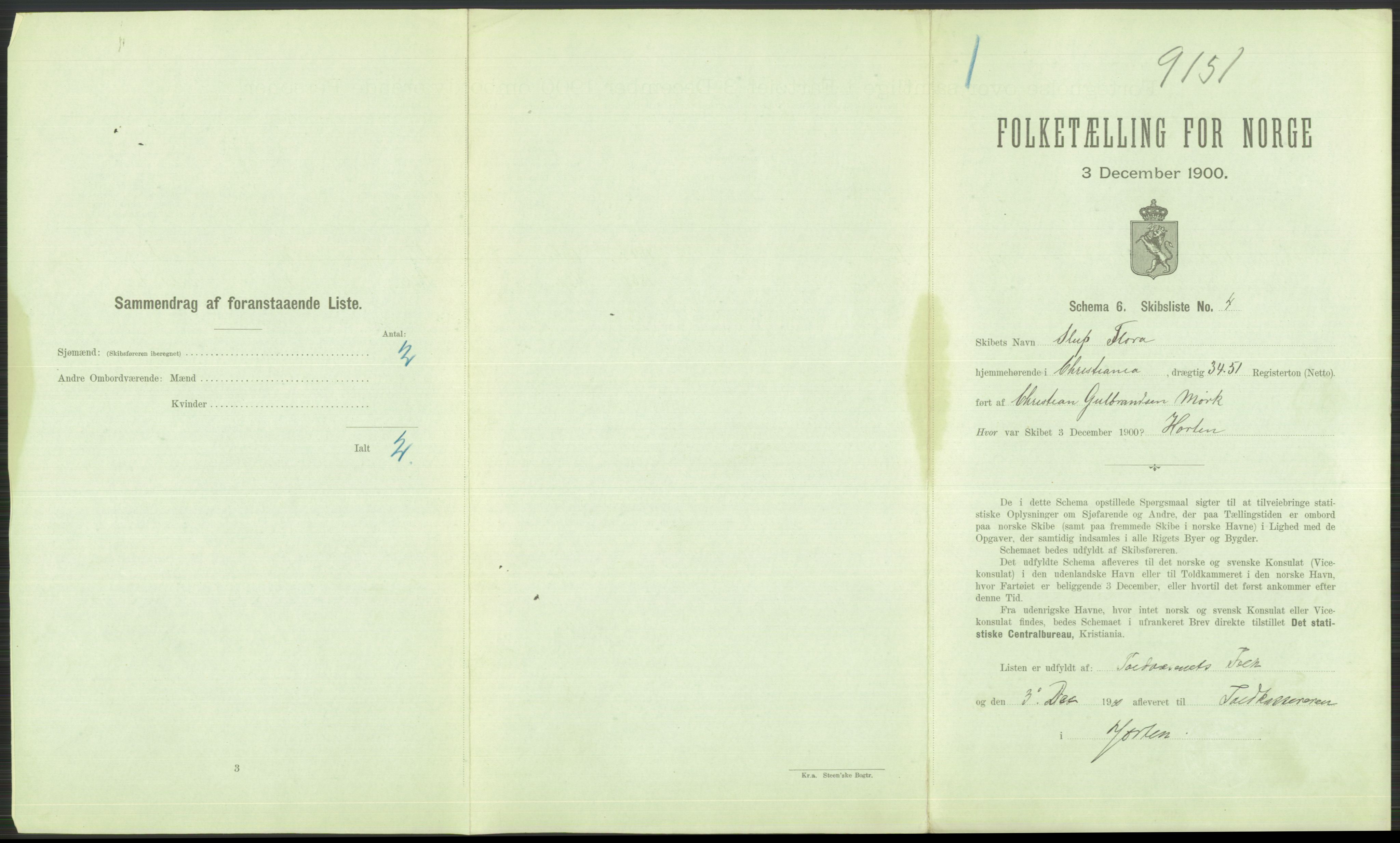 RA, 1900 Census - ship lists from ships in Norwegian harbours, harbours abroad and at sea, 1900, p. 419