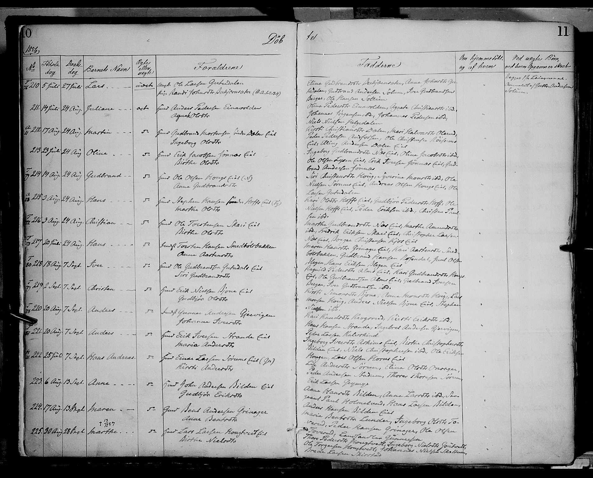 Gran prestekontor, AV/SAH-PREST-112/H/Ha/Haa/L0012: Parish register (official) no. 12, 1856-1874, p. 10-11