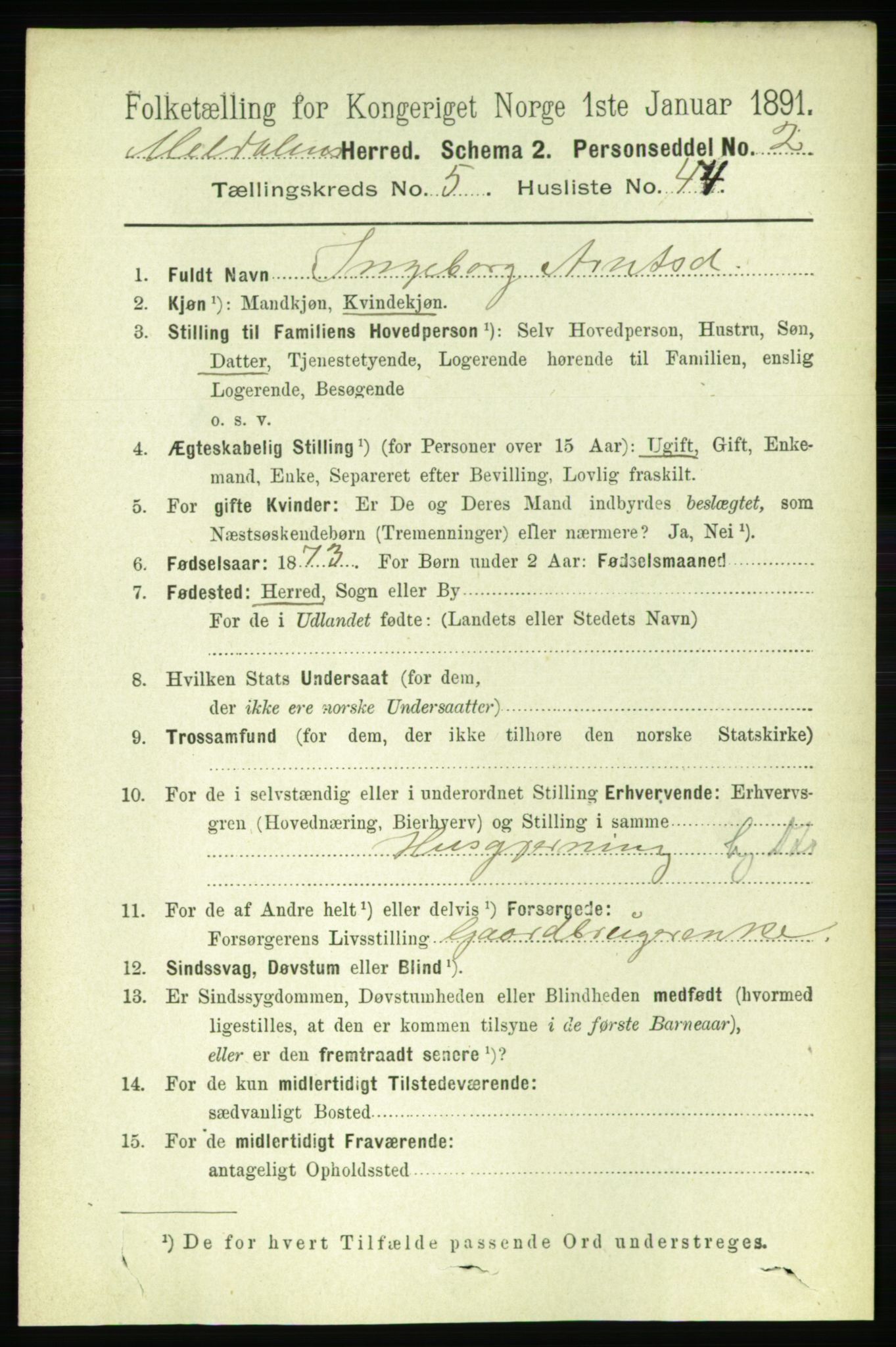 RA, 1891 census for 1636 Meldal, 1891, p. 2779