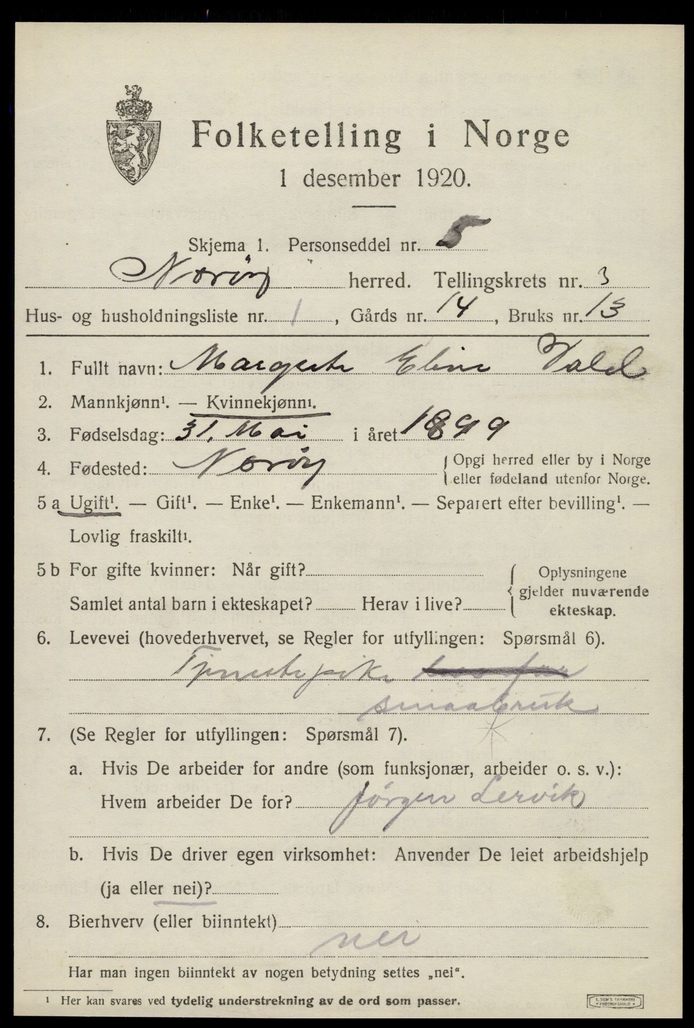 SAT, 1920 census for Nærøy, 1920, p. 1531