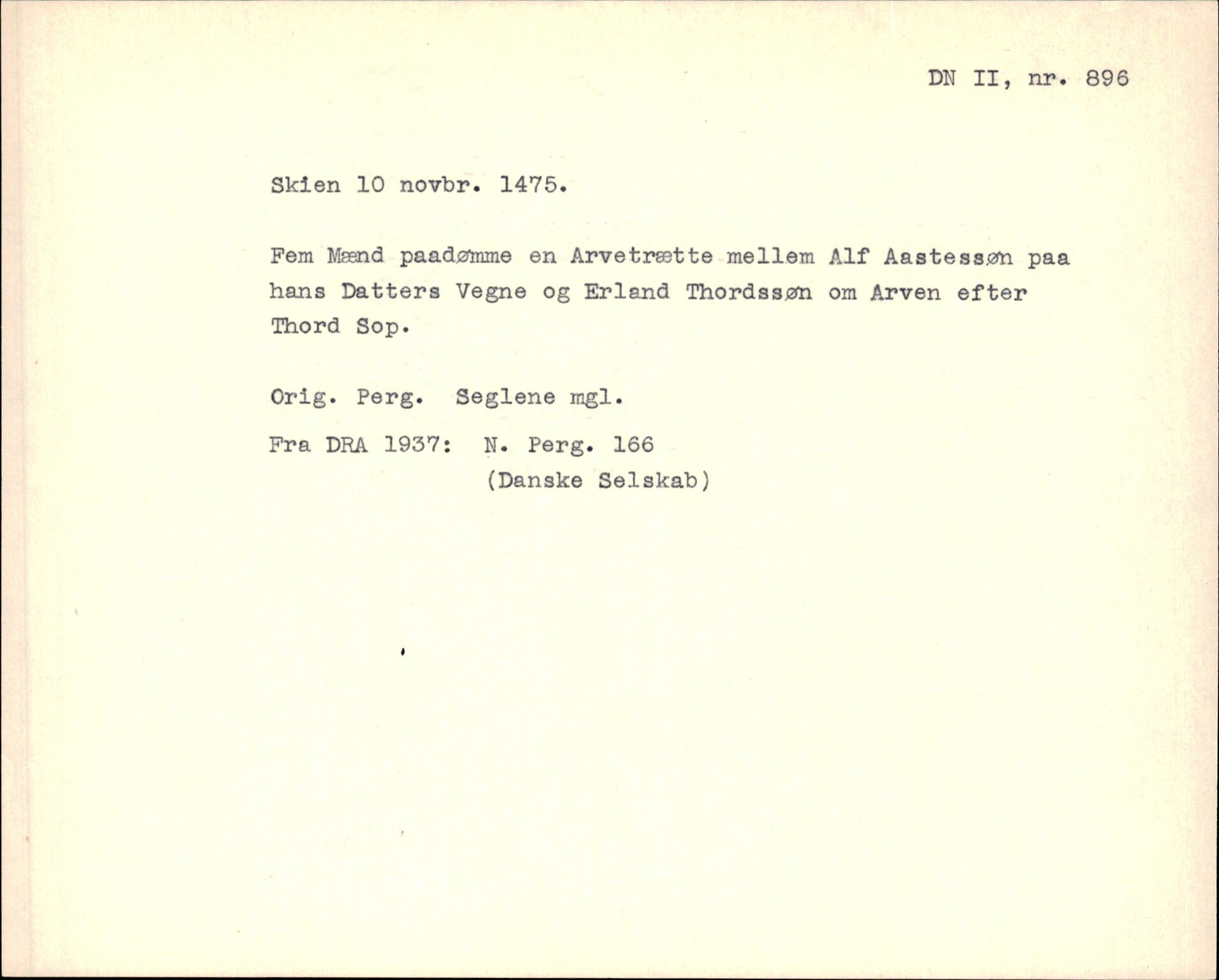 Riksarkivets diplomsamling, AV/RA-EA-5965/F35/F35f/L0003: Regestsedler: Diplomer fra DRA 1937 og 1996, p. 375