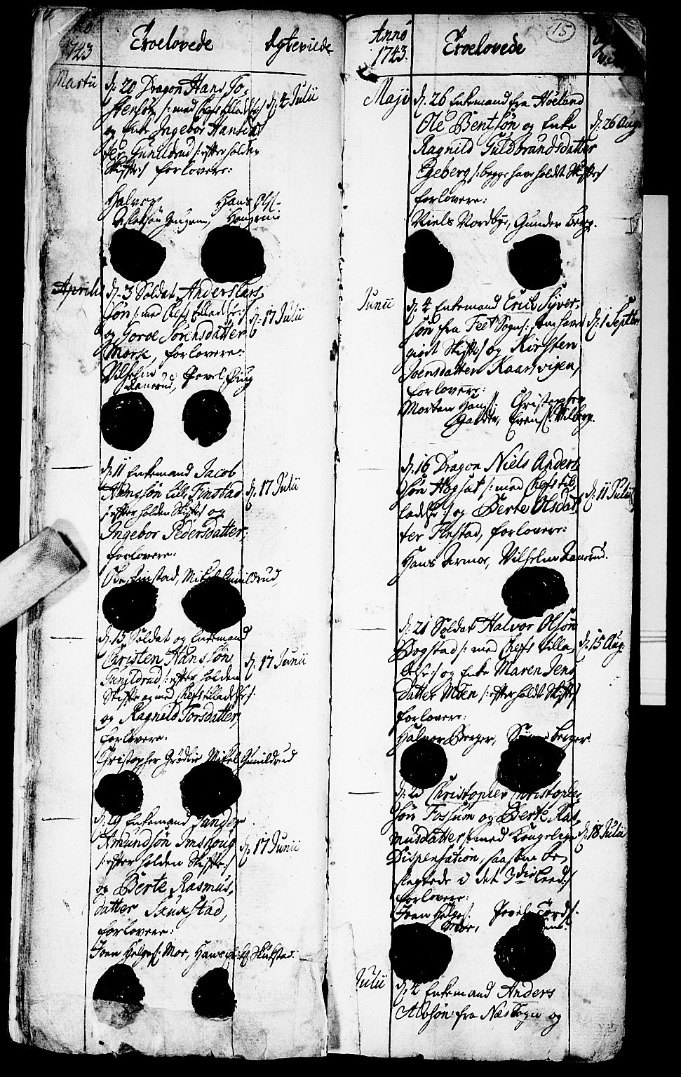 Aurskog prestekontor Kirkebøker, SAO/A-10304a/F/Fa/L0002: Parish register (official) no. I 2, 1735-1766, p. 15