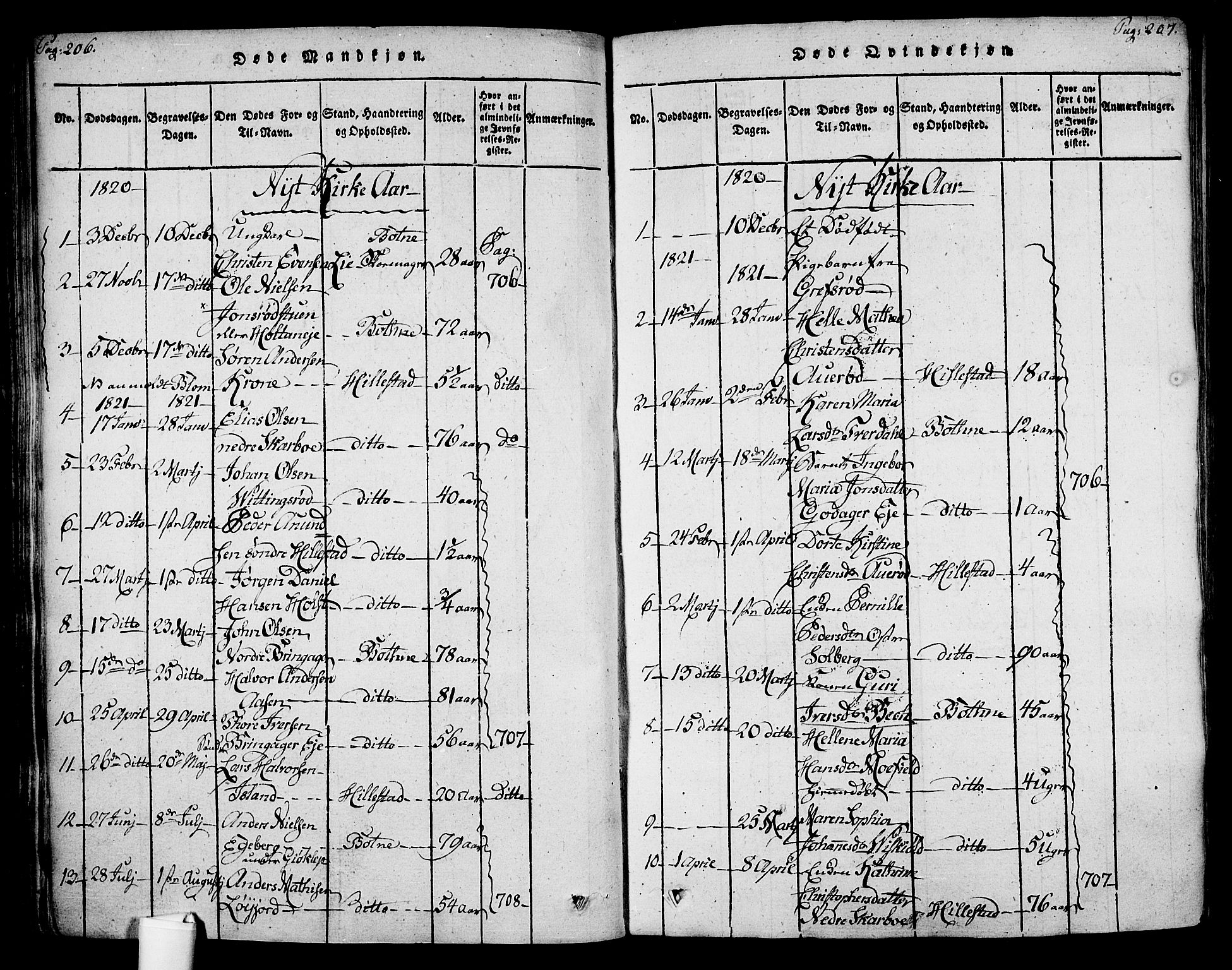 Botne kirkebøker, AV/SAKO-A-340/F/Fa/L0005: Parish register (official) no. I 5, 1814-1836, p. 206-207