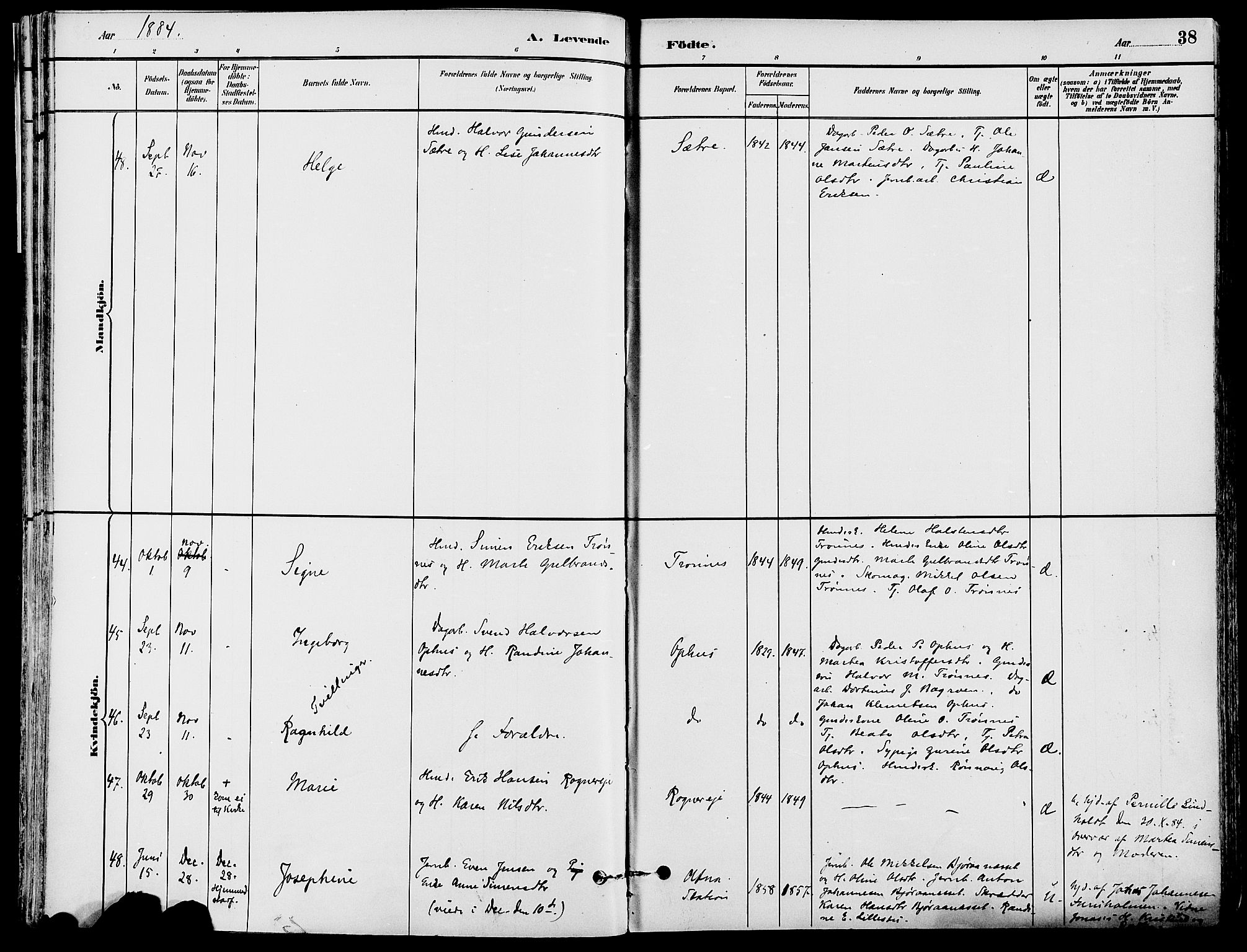 Stor-Elvdal prestekontor, SAH/PREST-052/H/Ha/Haa/L0002: Parish register (official) no. 2, 1882-1907, p. 38