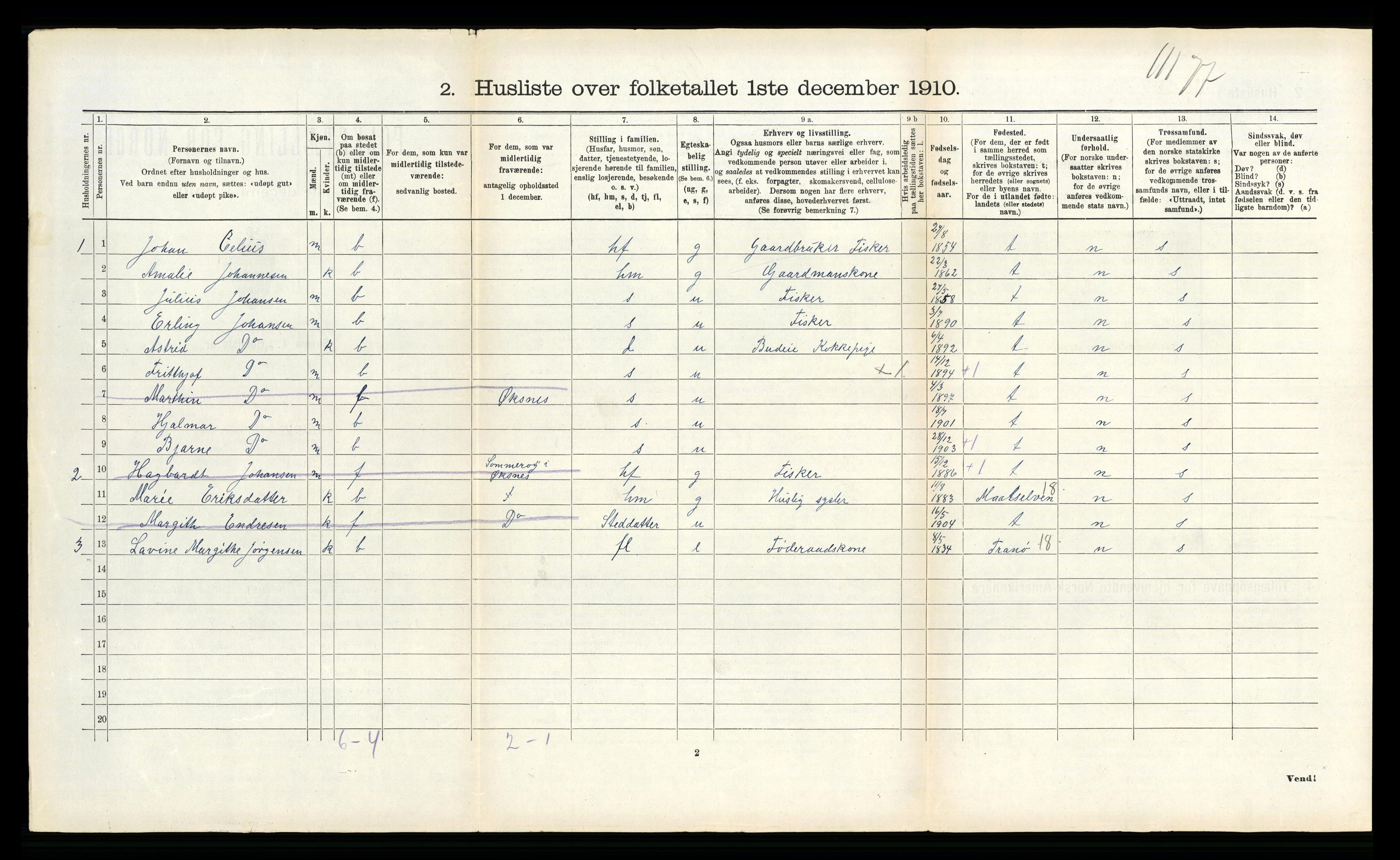 RA, 1910 census for Øksnes, 1910, p. 495