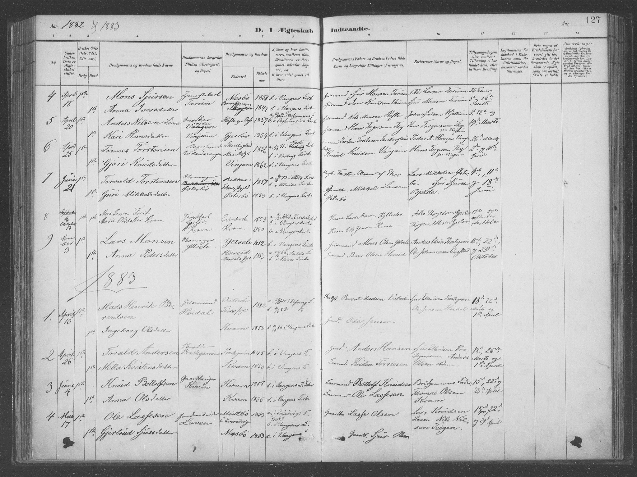 Aurland sokneprestembete, AV/SAB-A-99937/H/Ha/Hab/L0001: Parish register (official) no. B  1, 1880-1909, p. 127