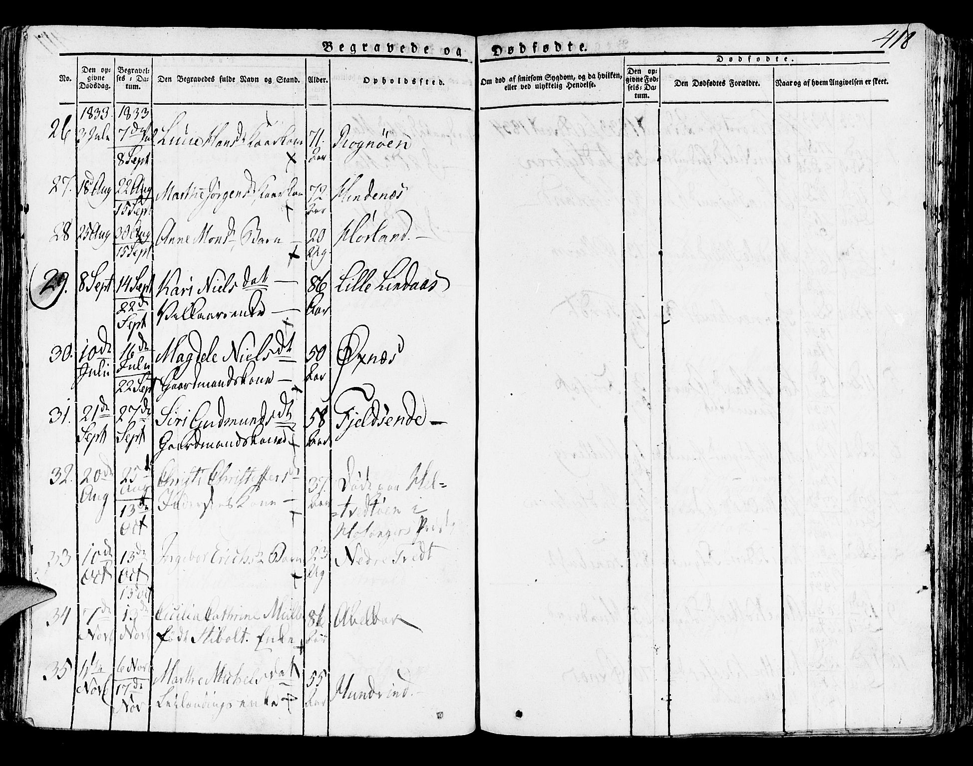 Lindås Sokneprestembete, SAB/A-76701/H/Haa: Parish register (official) no. A 8, 1823-1836, p. 418