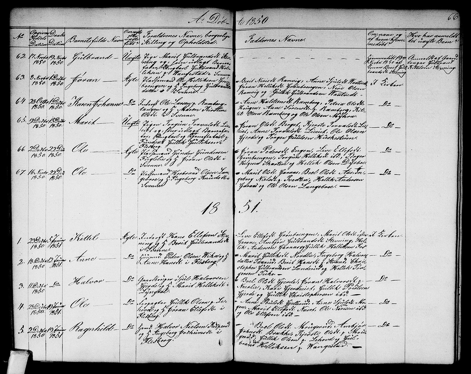 Flesberg kirkebøker, SAKO/A-18/G/Ga/L0002: Parish register (copy) no. I 2, 1834-1860, p. 66