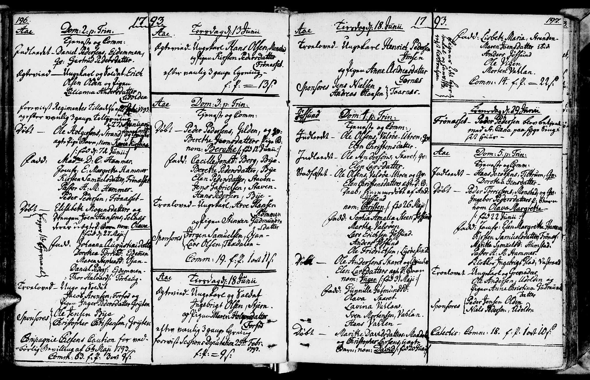 Ministerialprotokoller, klokkerbøker og fødselsregistre - Sør-Trøndelag, AV/SAT-A-1456/655/L0673: Parish register (official) no. 655A02, 1780-1801, p. 196-197