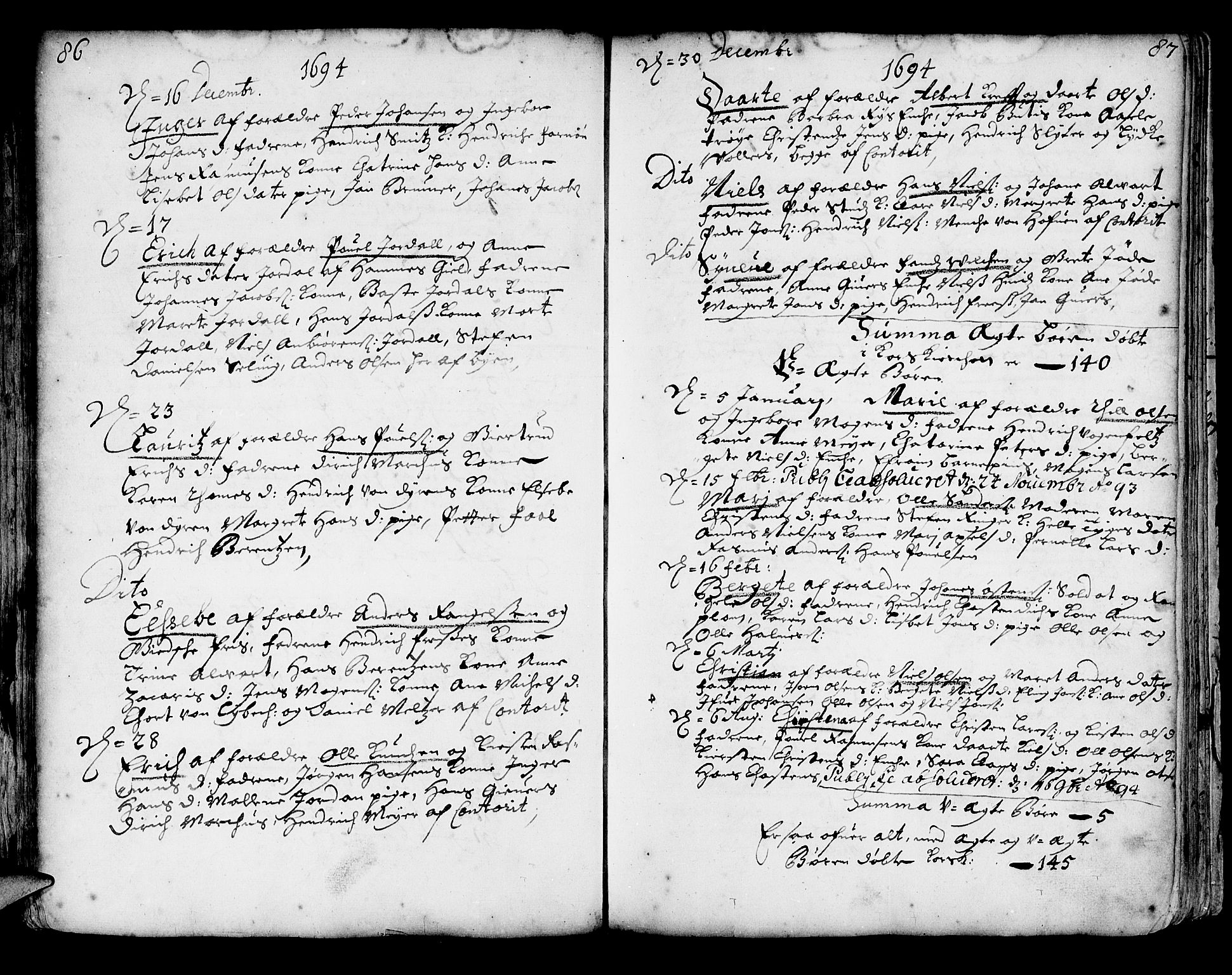 Korskirken sokneprestembete, SAB/A-76101/H/Haa/L0002: Parish register (official) no. A 2, 1688-1697, p. 86-87