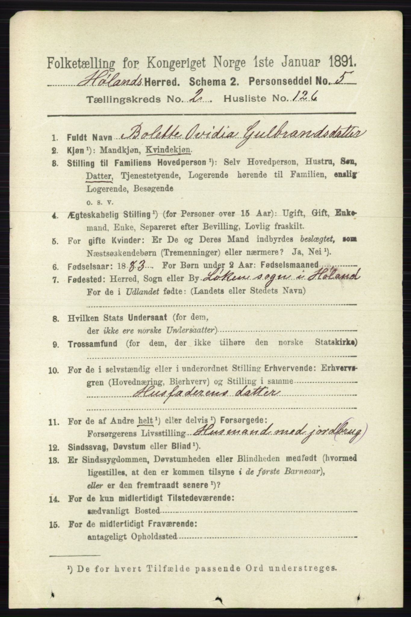 RA, 1891 census for 0221 Høland, 1891, p. 1614