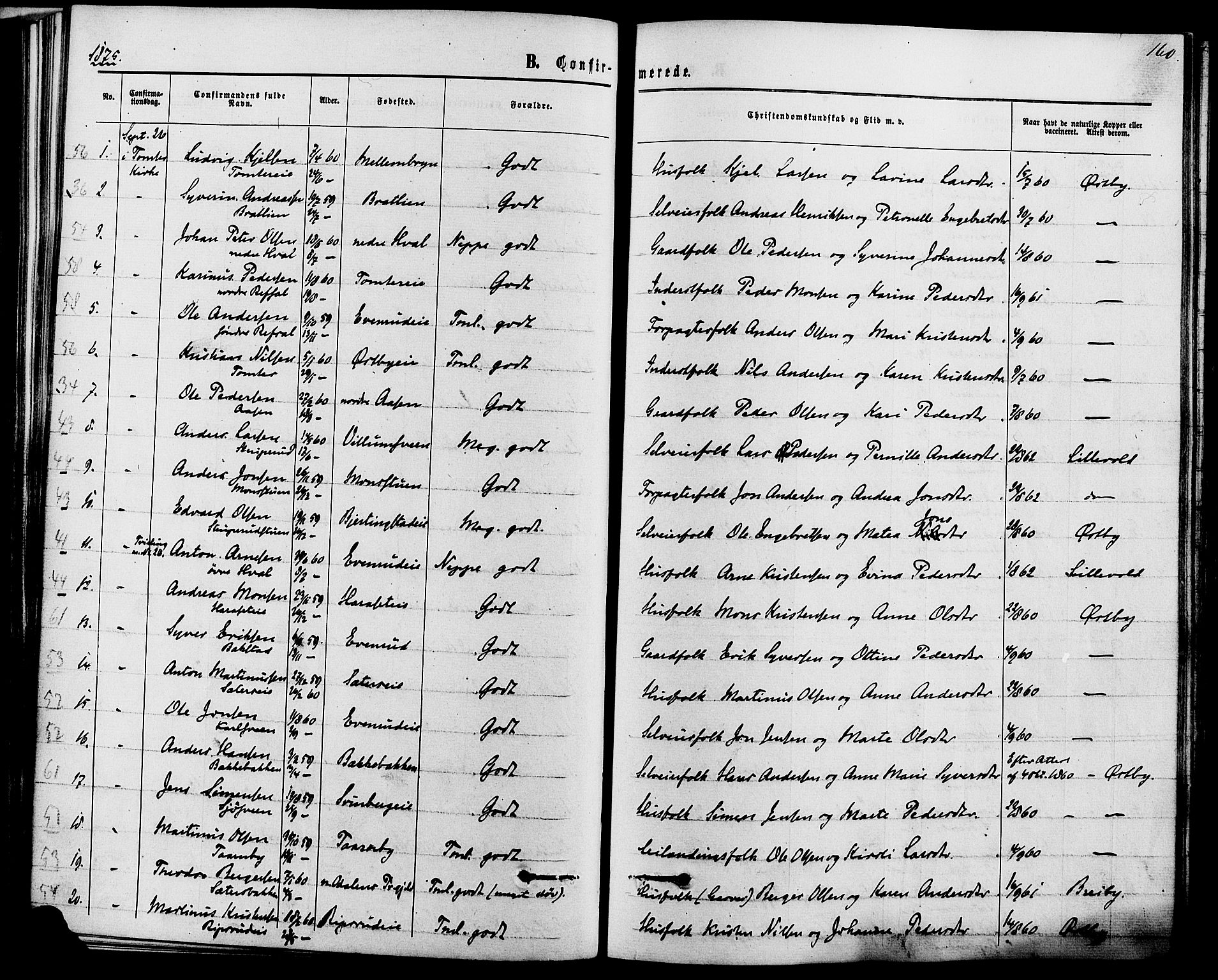 Romedal prestekontor, AV/SAH-PREST-004/K/L0006: Parish register (official) no. 6, 1866-1886, p. 160