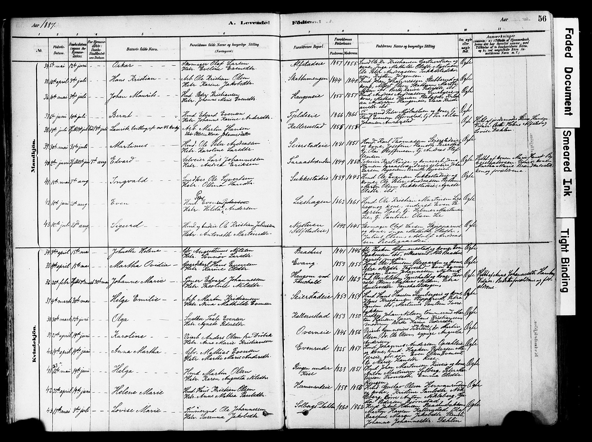 Østre Toten prestekontor, AV/SAH-PREST-104/H/Ha/Haa/L0006: Parish register (official) no. 6 /1, 1878-1896, p. 56